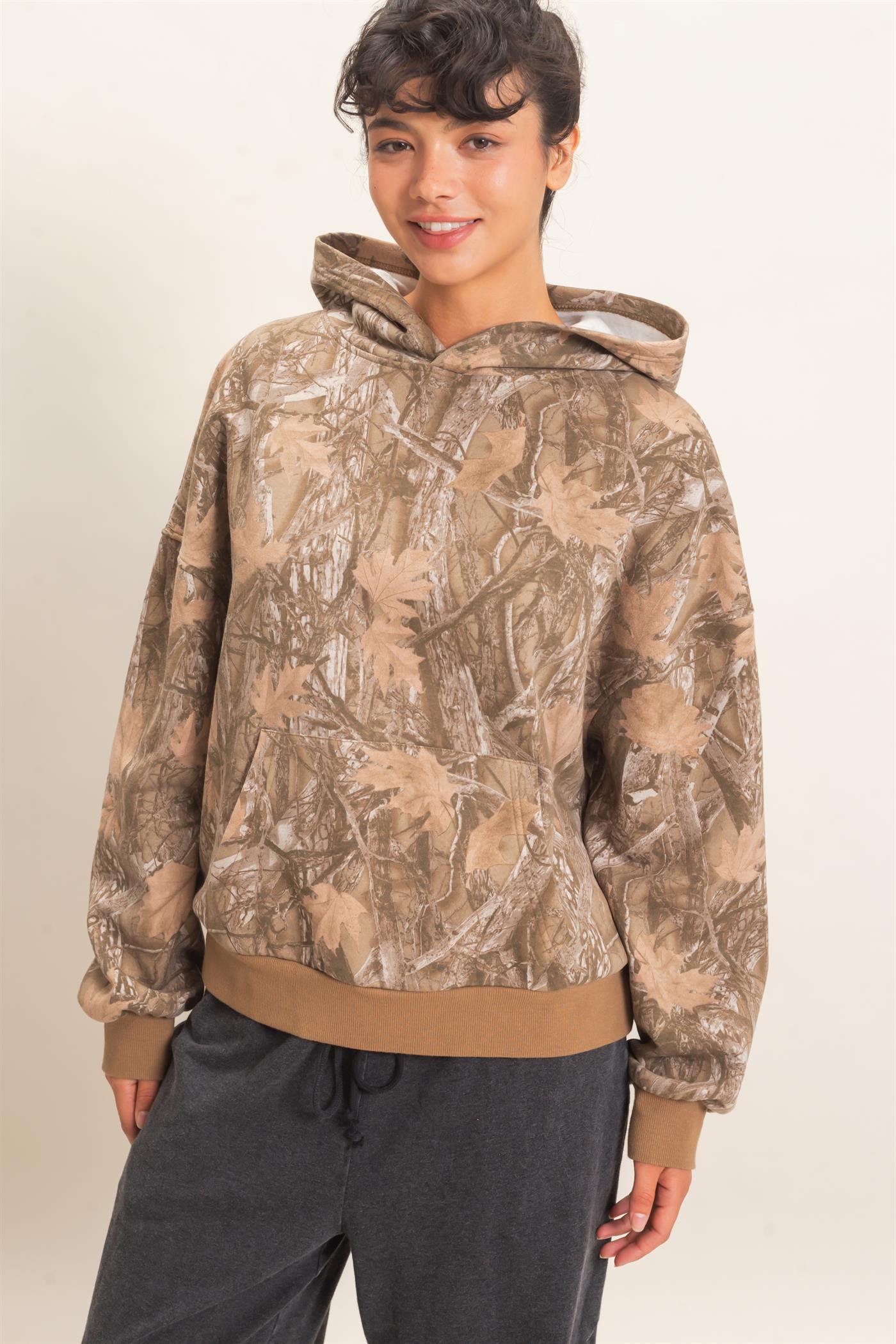 Wholesale Tree Camouflage Hoodie With Kangaroo Pocket Hoodies DZ26F011 BROWN DOUBLE ZERO