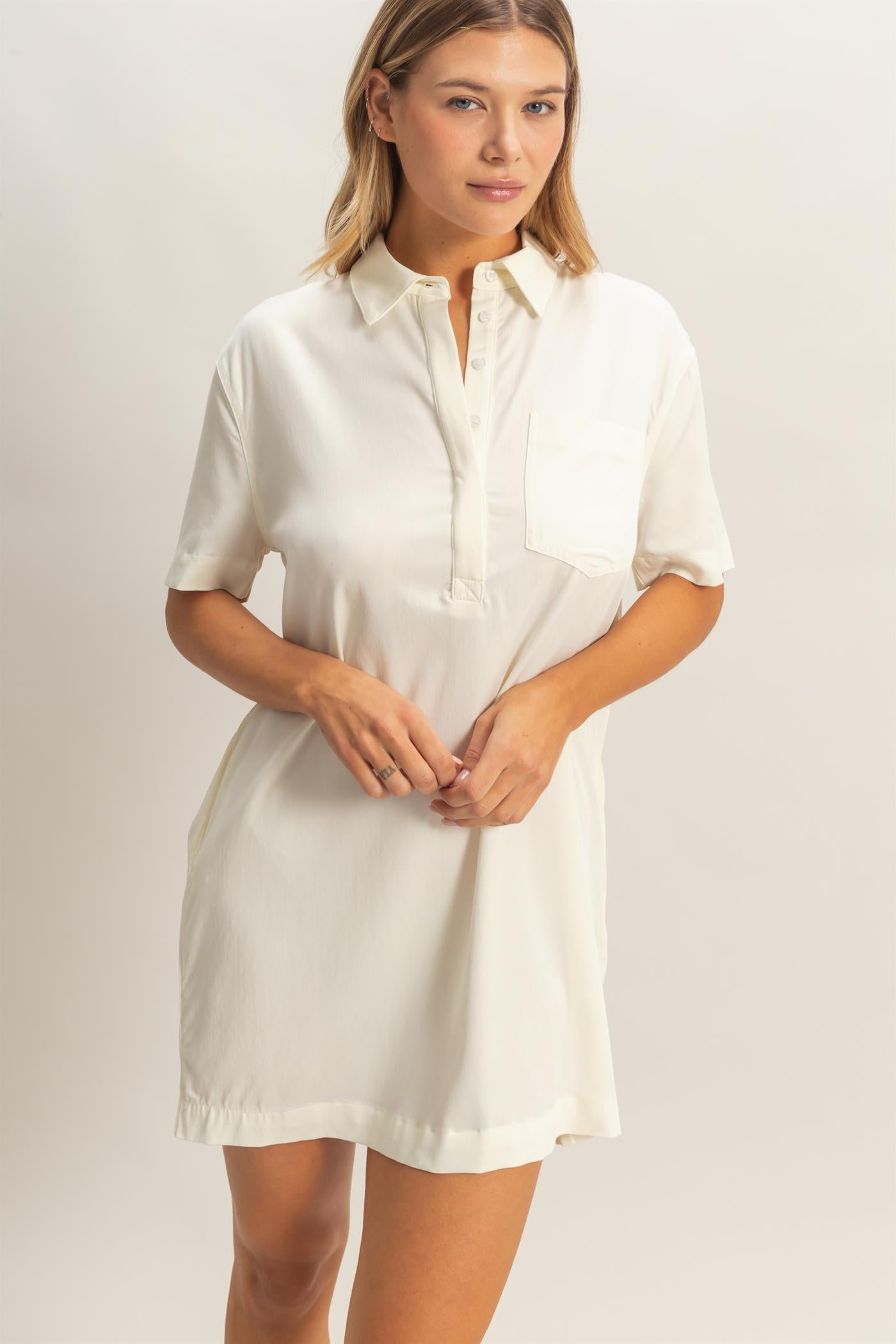 Wholesale Collared Shirt Dress Dresses HF26E427-D OFF WHIHTE HYFVE