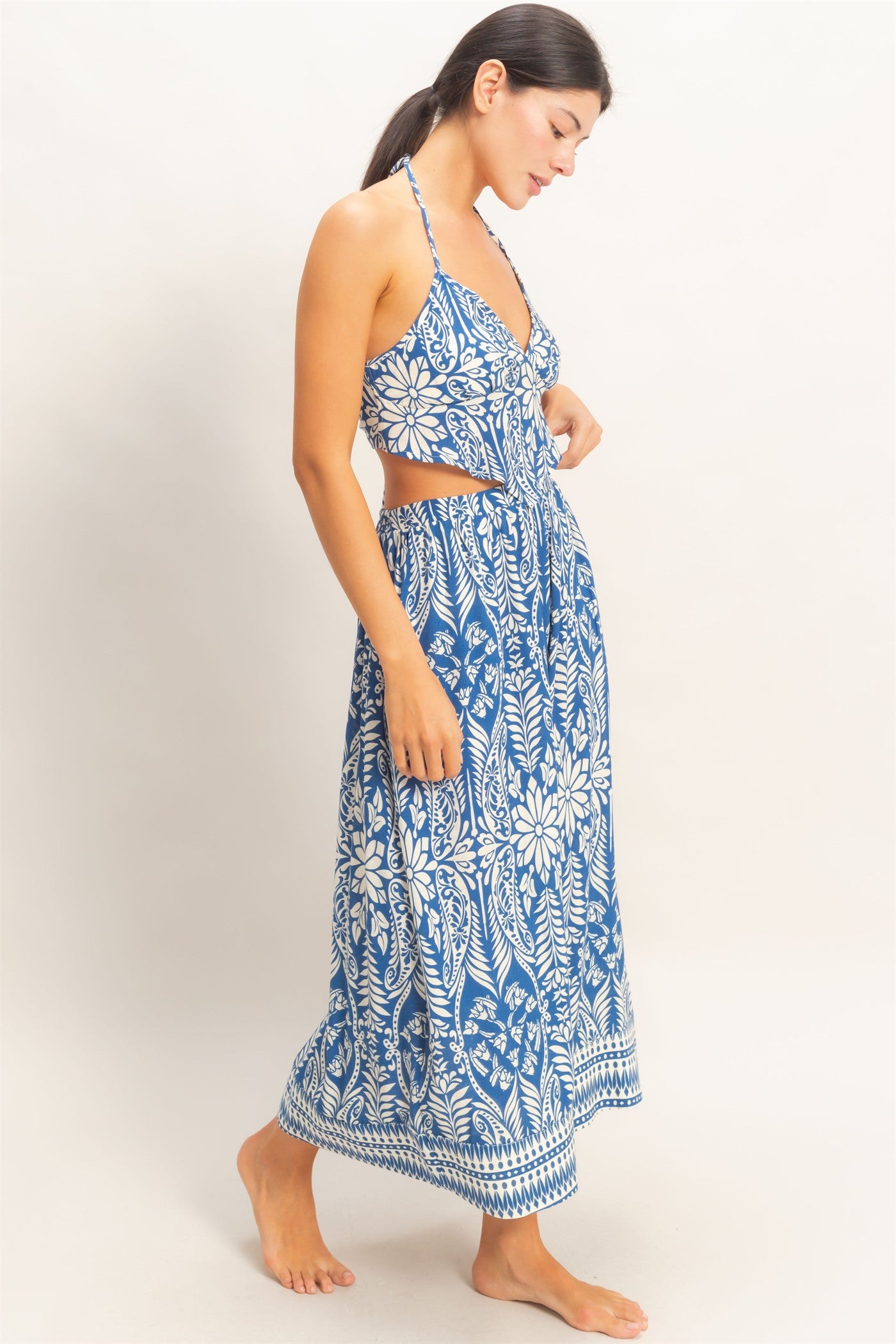 Wholesale Tropical Halter & Skirt Set Clothing HF26A863-SET BLUE HYFVE