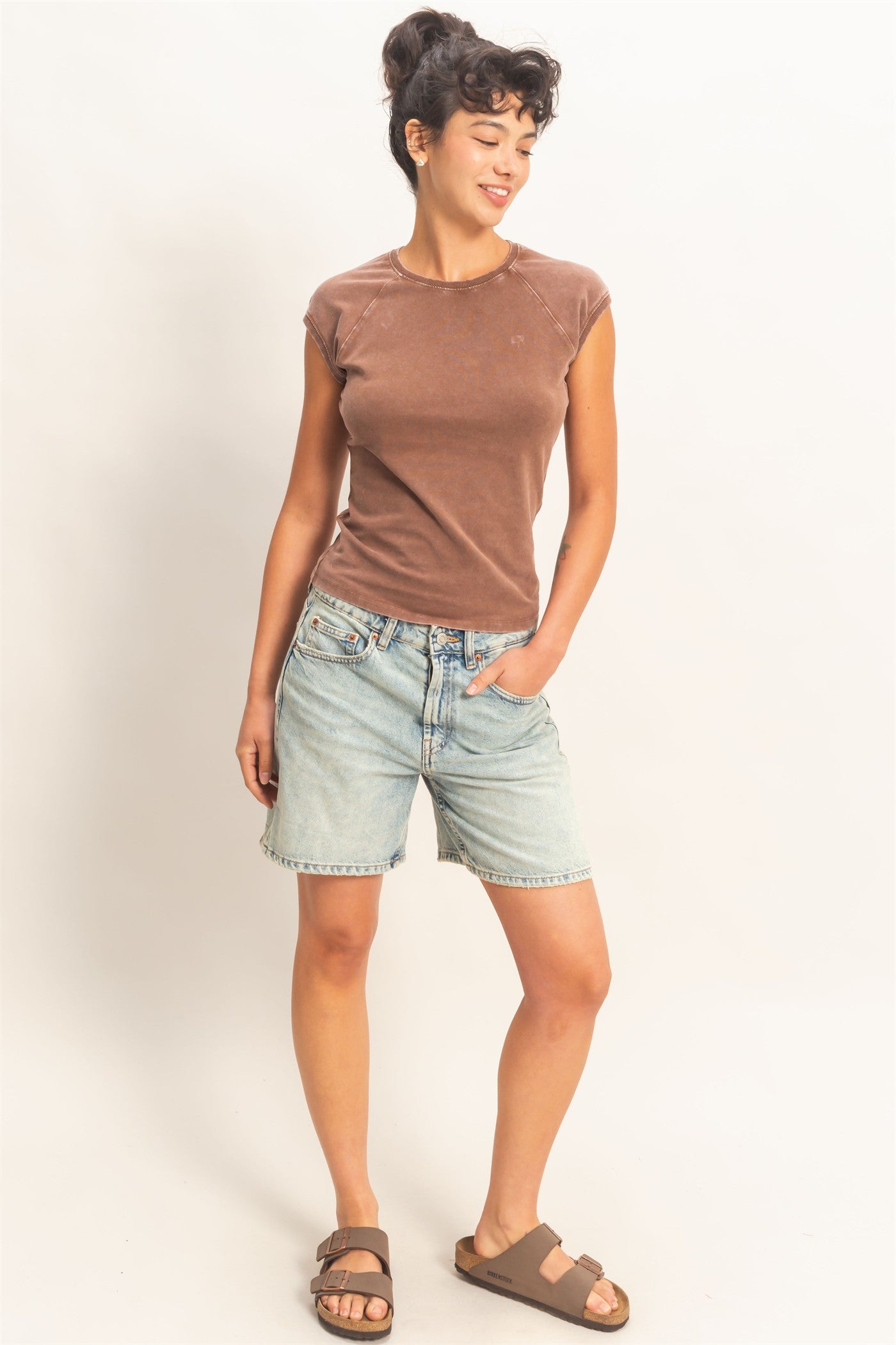 Wholesale Mineral Wash Raglan Short Sleeve Top T-Shirts DZ26A741 CHOCOLATE DOUBLE ZERO