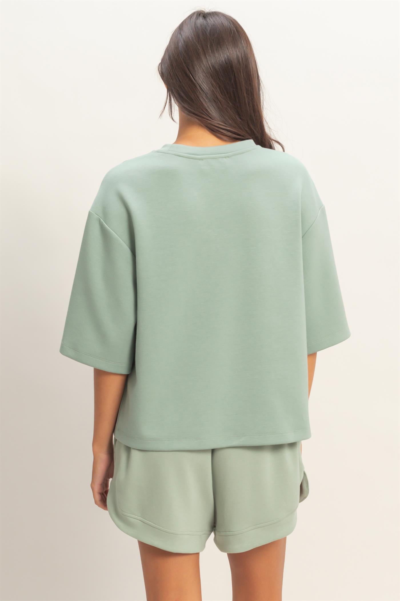 Wholesale Scuba Short Sleeve Boxy Top T-Shirts DZ26A271 SAGE GREEN DOUBLE ZERO