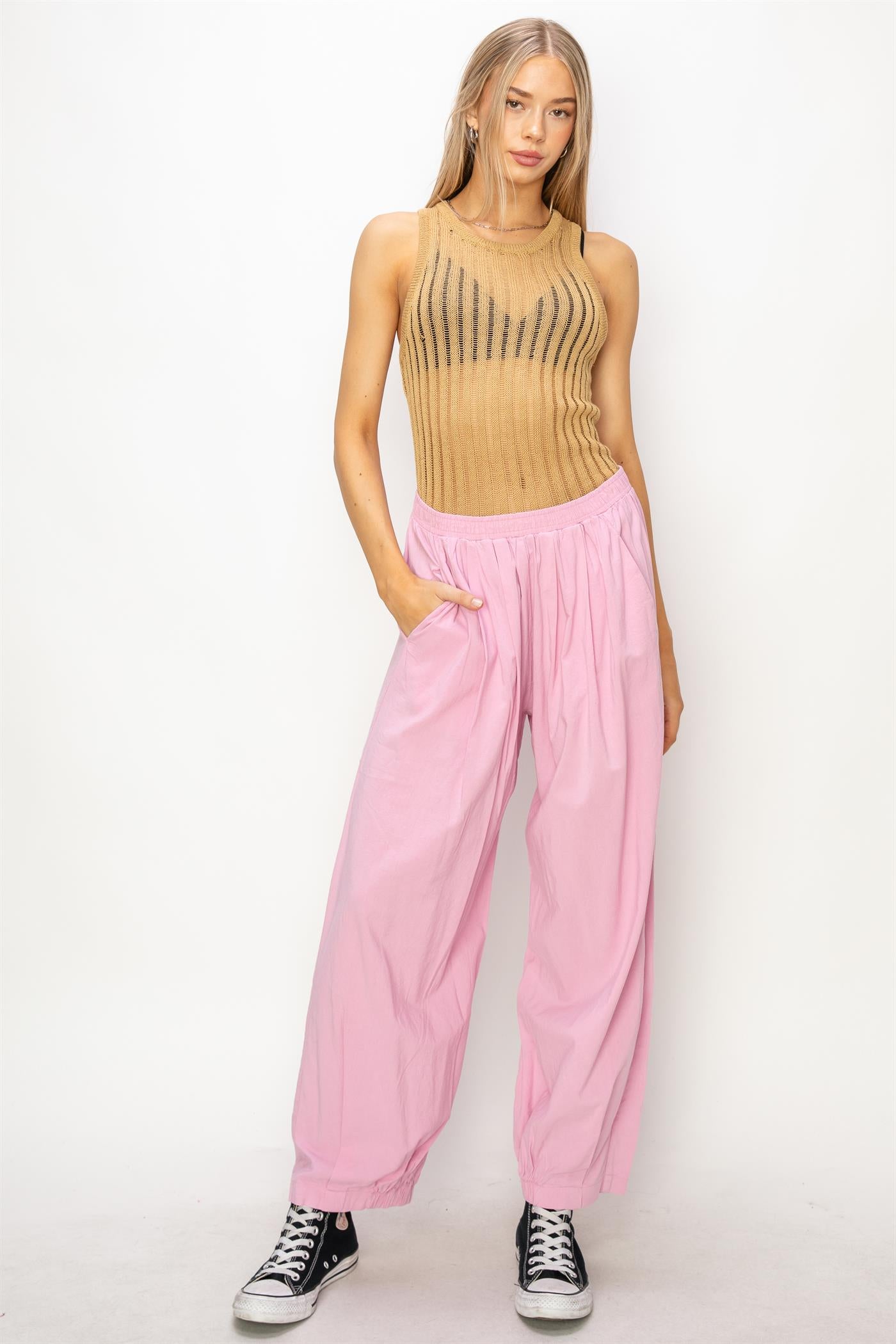 Wholesale Mid Rise Wide Leg Pants Pants DZ24A651 PINK DOUBLE ZERO