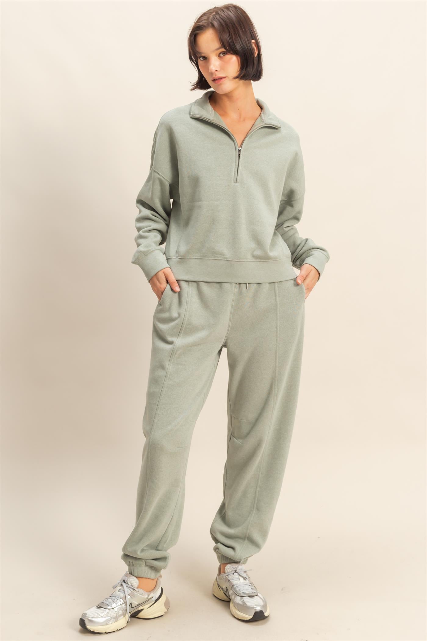 Wholesale Love This Way Half-Zip Sweatshirt Sweatshirts DZ25C908 SAGE GREEN DOUBLE ZERO