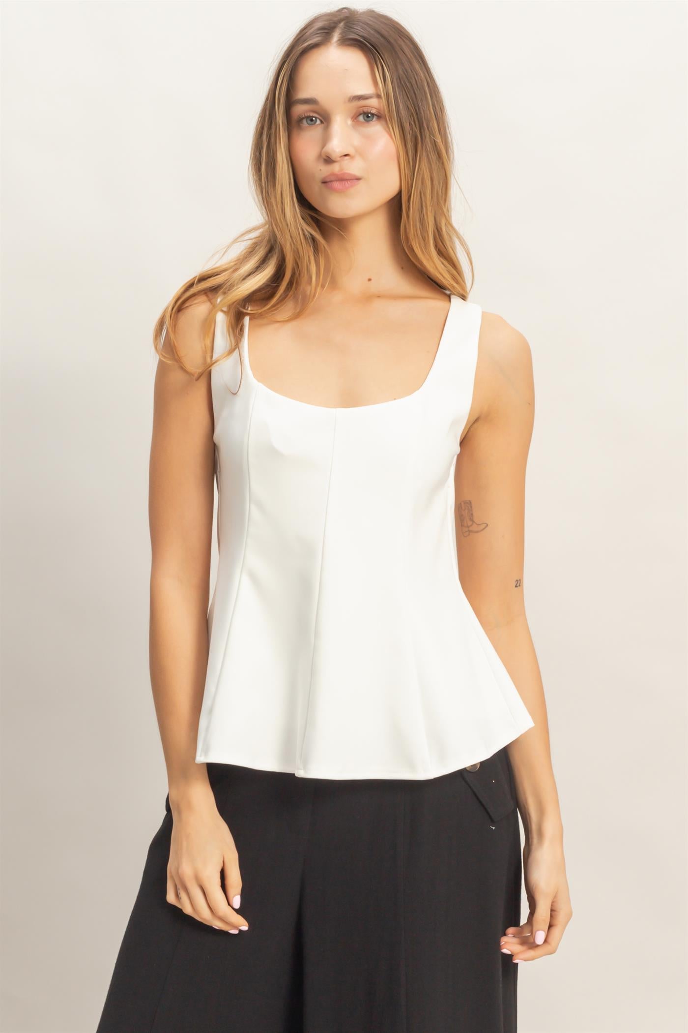 Wholesale Square Neck Flared Tank Top Clothing Tops HF26A216 WHITE HYFVE