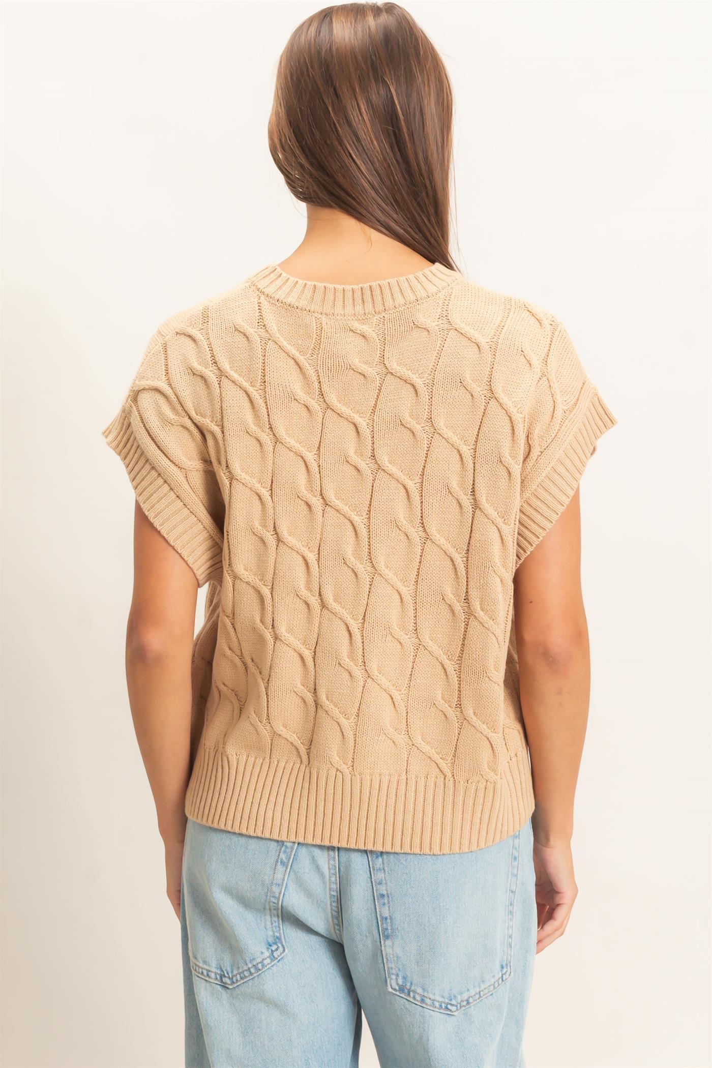 Wholesale Cable Knit Cap Sleeve Sweater Sweaters DZ26C974 TAUPE DOUBLE ZERO