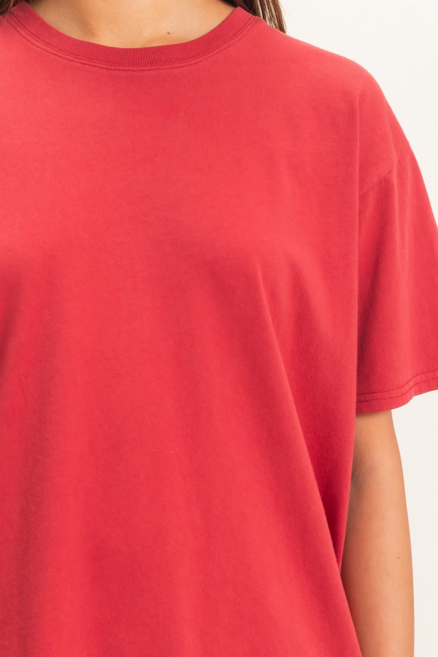Wholesale Crew Neck Pigment Dye T-Shirt Clothing Tops DZ26E448 DARK RED DOUBLE ZERO