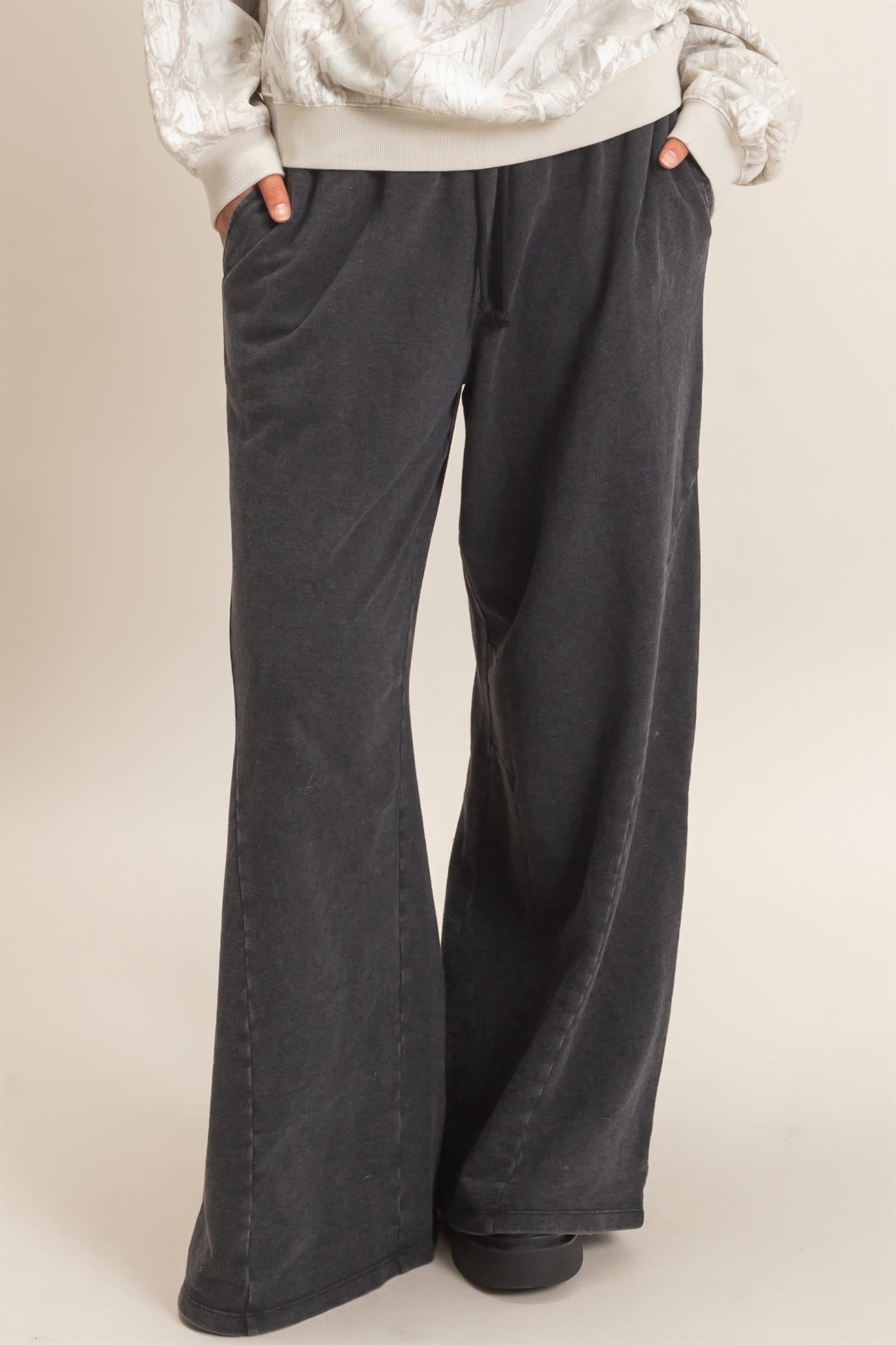 Wholesale Mineral Washed Wide Leg Pants Pants DZ26F082 BLACK DOUBLE ZERO