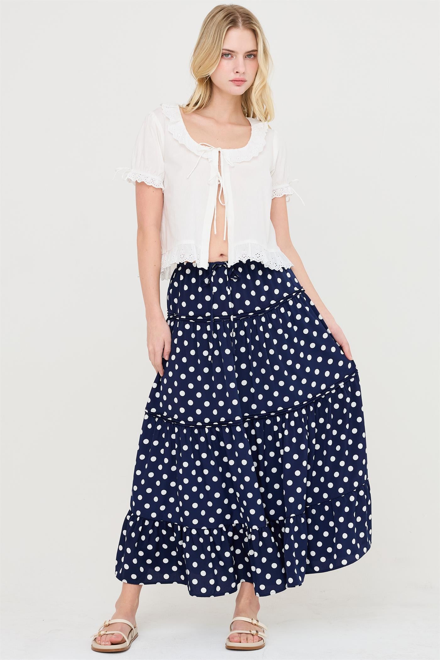 Wholesale Tiered Polka Dot Skirt Skirts HF26C066 NAVY HYFVE