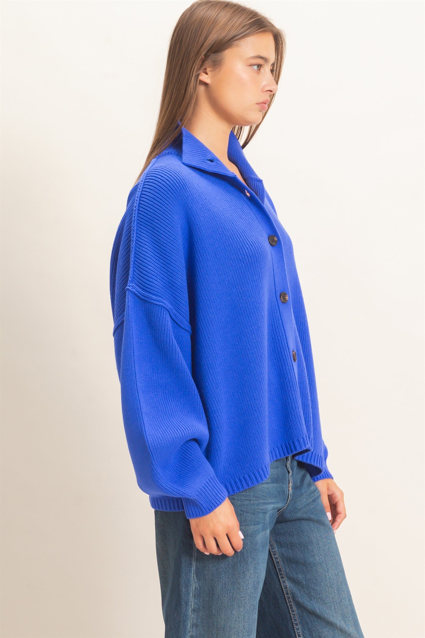 Wholesale High Neck Oversized Cardigan Cardigans DZ26E280 COBALT DOUBLE ZERO