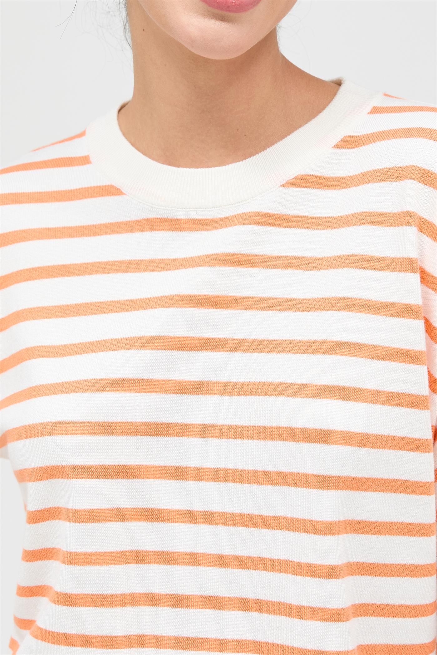 Wholesale Round Neck Striped Crop Top Clothing Tops DZ26A051 ORANGE DOUBLE ZERO