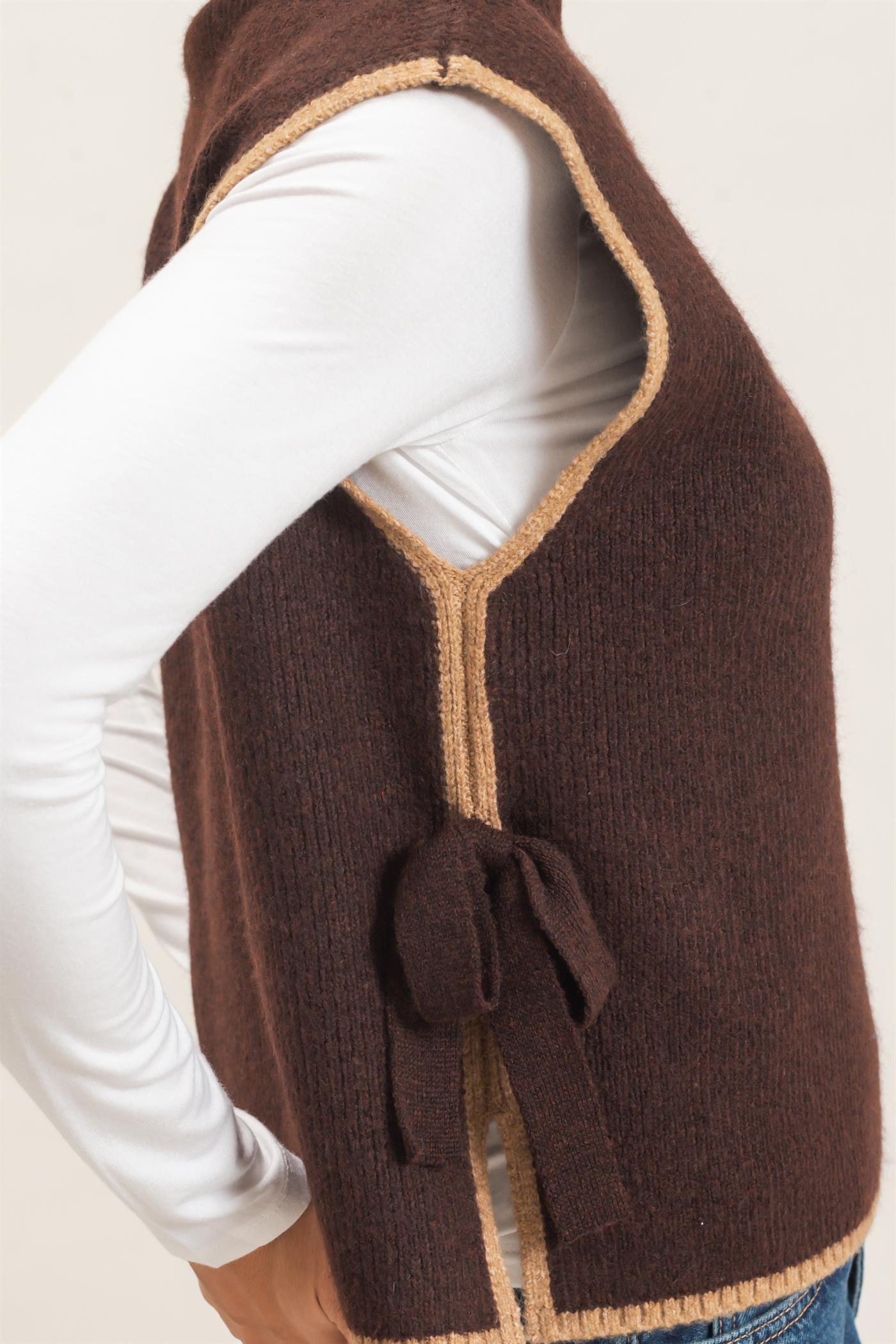 Wholesale High Neck Sweater Vest Sweaters HF26F137 BROWN HYFVE