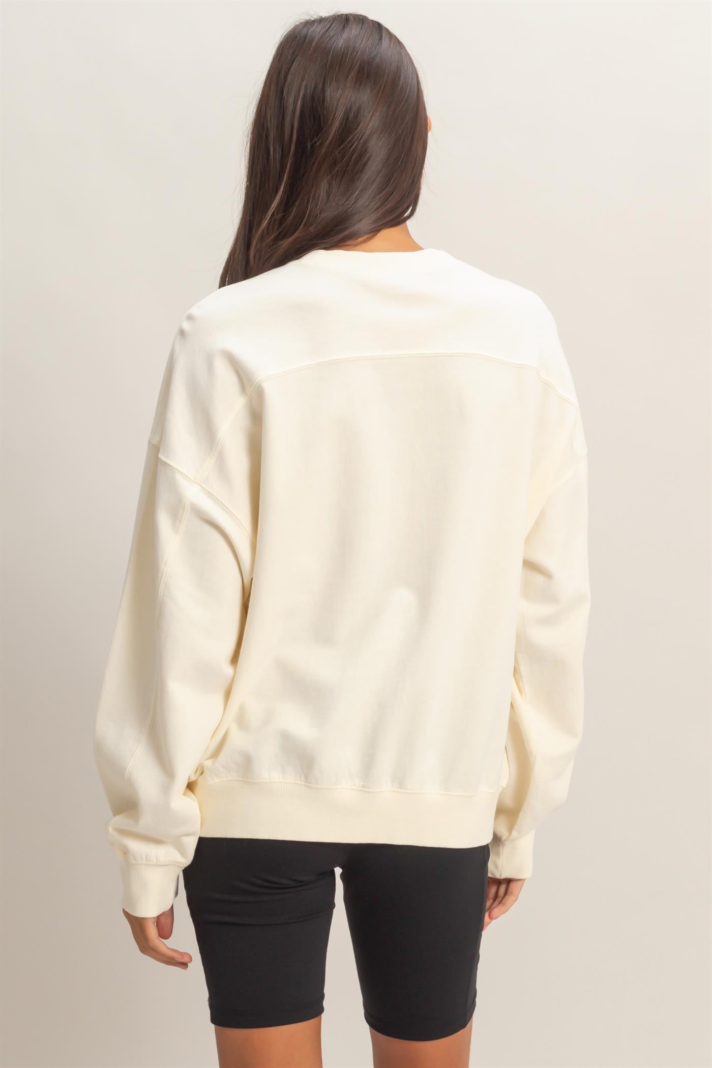 Wholesale Ribbed Crew Neck Sweatshirt Sweatshirts DZ26A265 CREAM DOUBLE ZERO