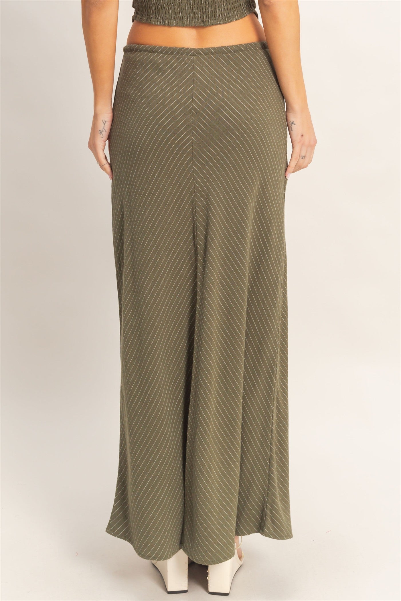 Wholesale Bias Cut Striped Midi Skirt Skirts HF26C388 OLIVE HYFVE