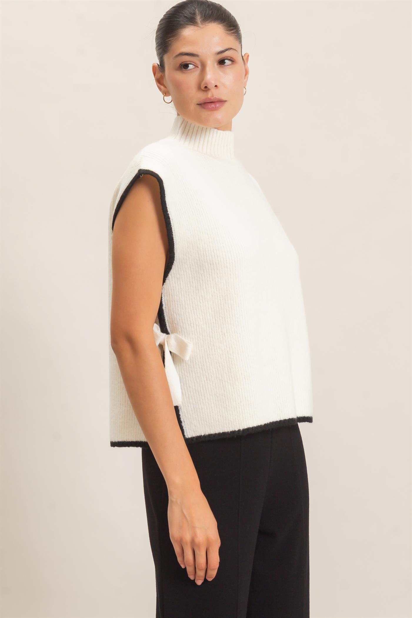 Wholesale High Neck Sweater Vest Sweaters HF26F137 CREAM HYFVE