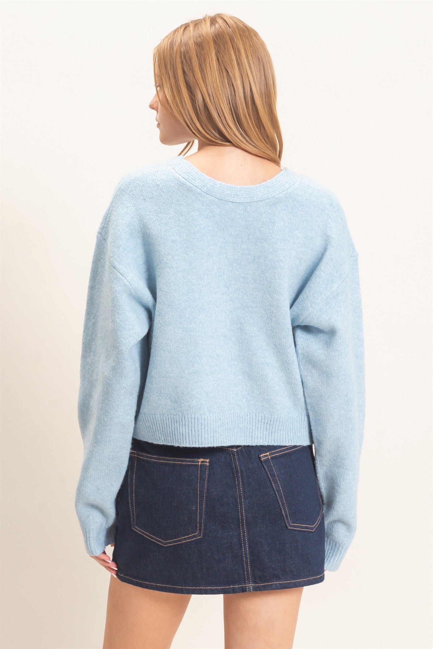 Wholesale Two-Way Bow Tie Sweater Sweaters HF26E167 DUSTY BLUE HYFVE