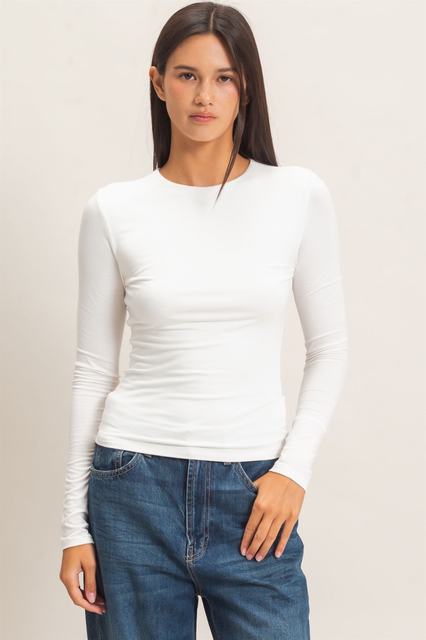 Wholesale Crew Neck Long Sleeve Top Clothing Tops DZ26E978 OFF WHITE DOUBLE ZERO