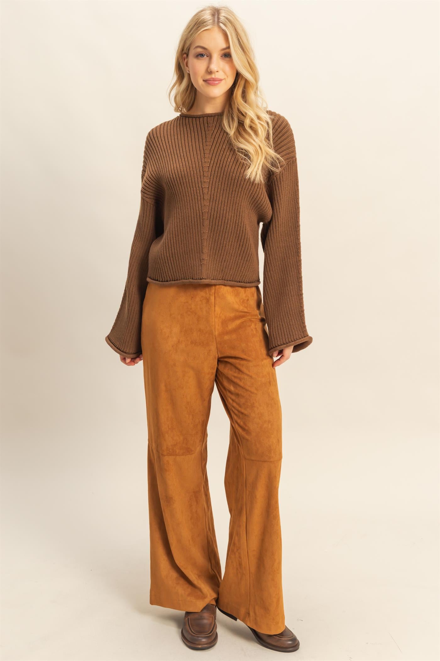 Wholesale Suede Wide-Leg Pants With Tailored Fit Pants HF26A592 CAMEL HYFVE