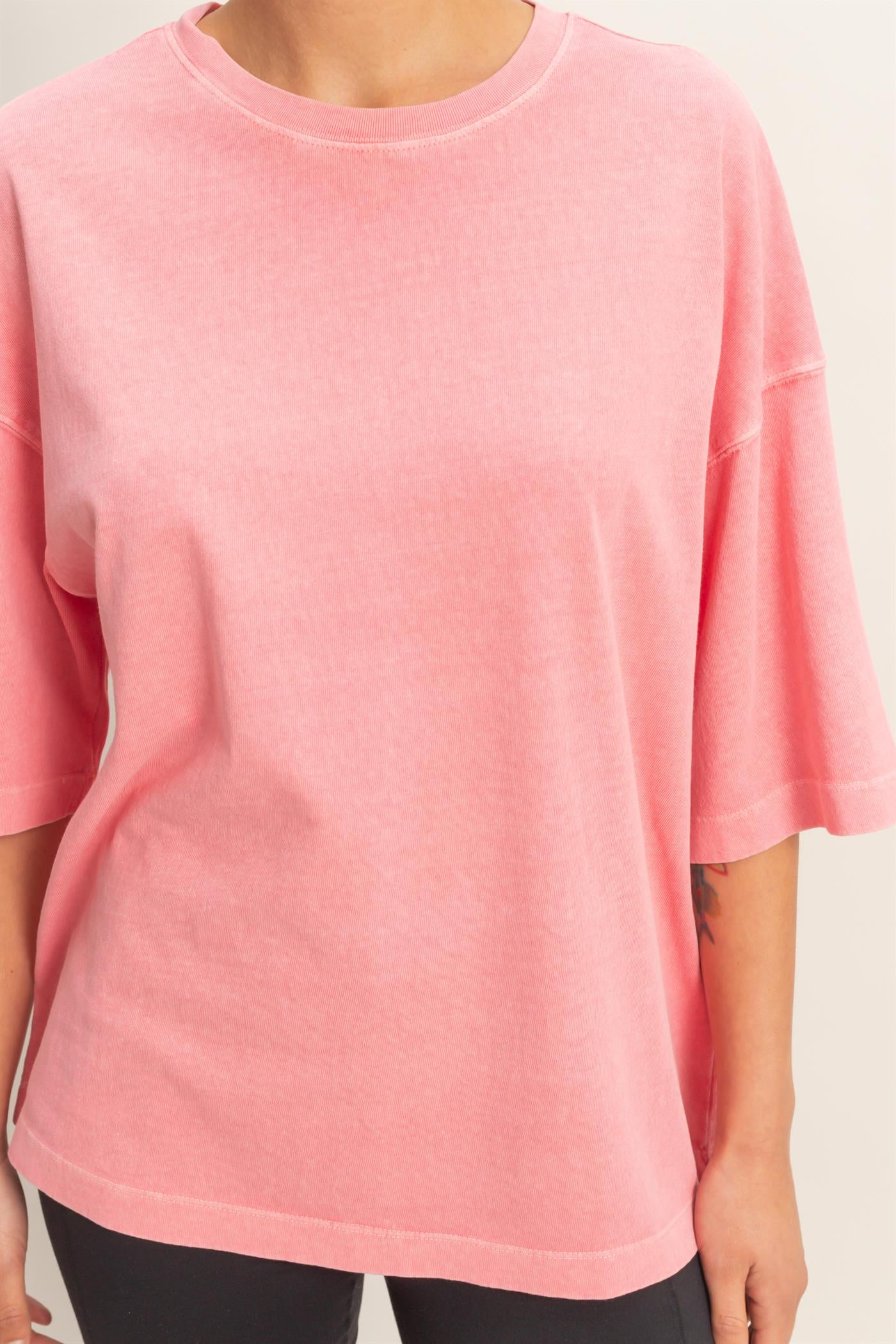 Wholesale Pigment Dye Oversized Half-Sleeve T-Shirt Clothing Tops DZ26A459 TAFFY PINK DOUBLE ZERO