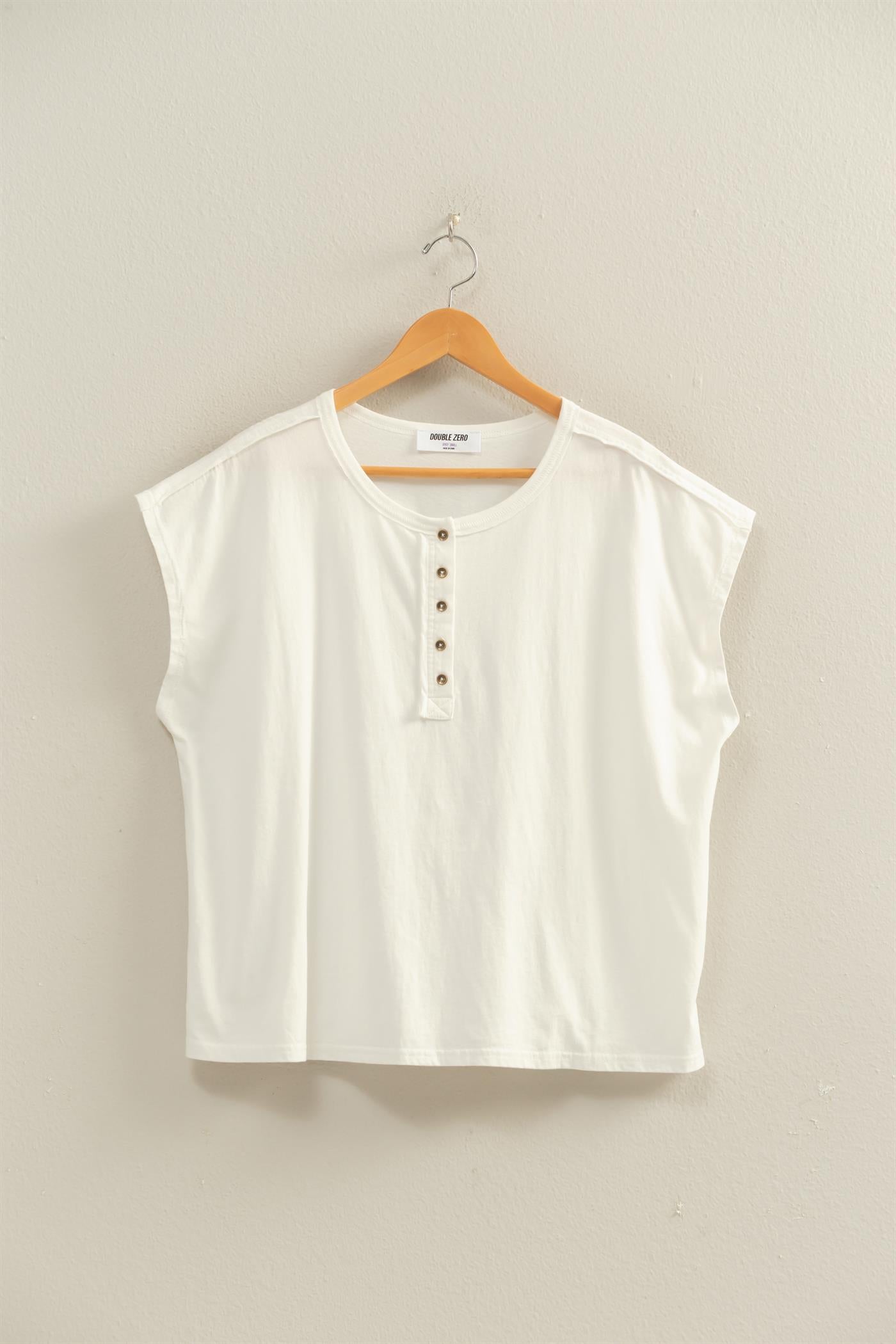 Wholesale Henley Neck Cap Sleeve Top Clothing Tops DZ26E279 WHITE DOUBLE ZERO