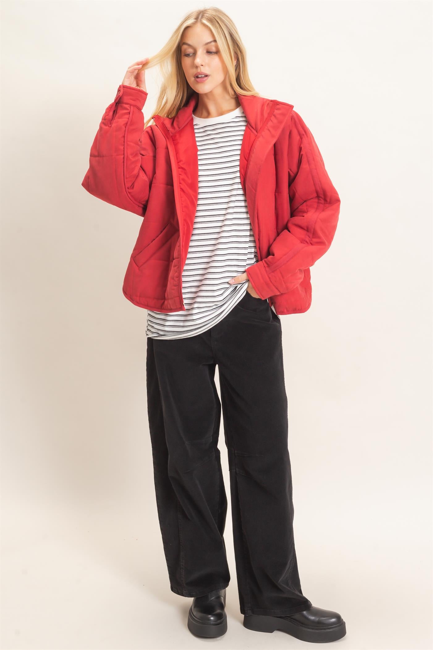 Wholesale Quilted High Collar Jacket Coats & Jackets HF26F167-D BRICK HYFVE