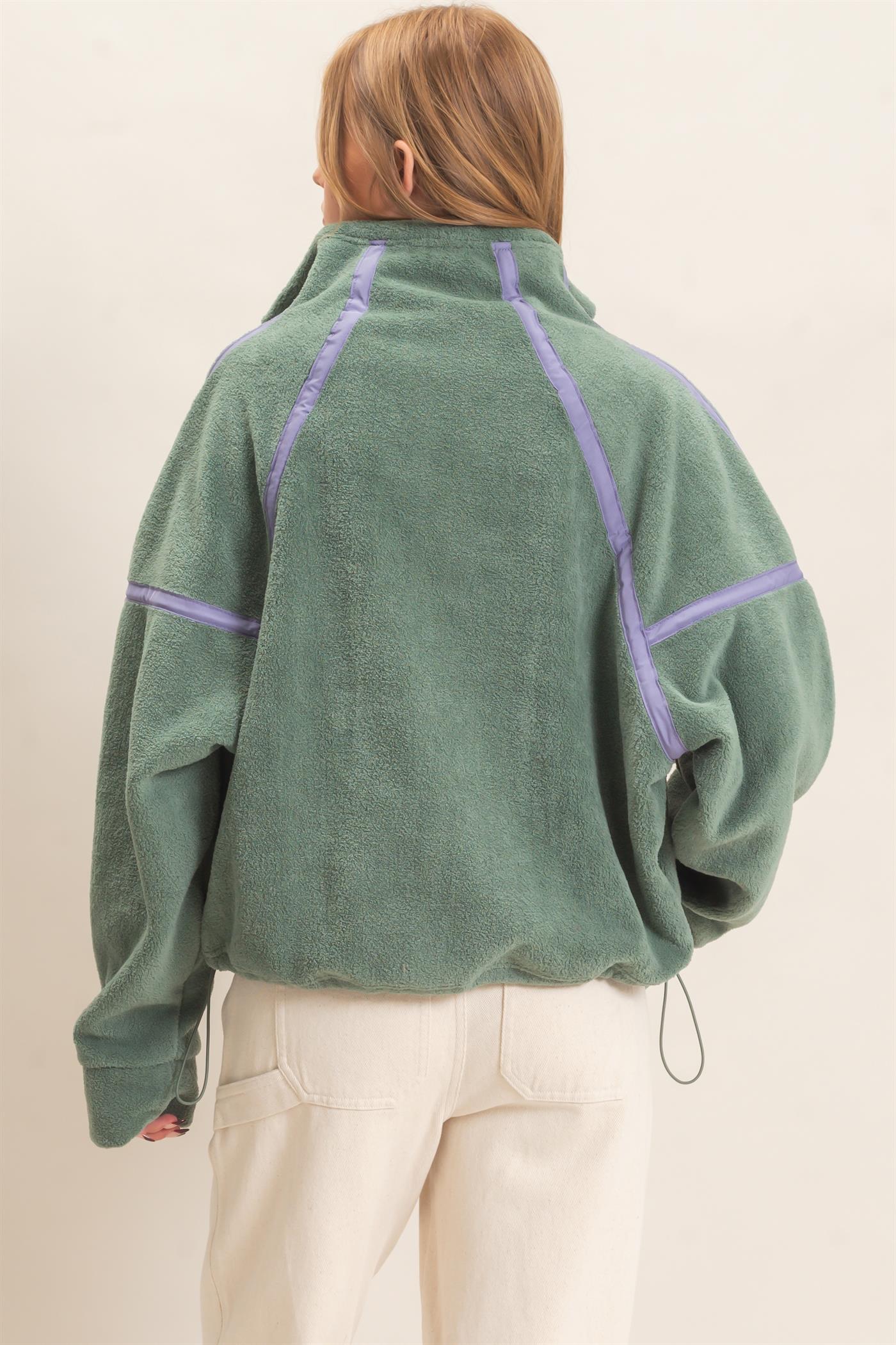Wholesale Contrast Trim Half-Zip Fleece Pullover Outerwear HF26F206-D PISTACHIO HYFVE