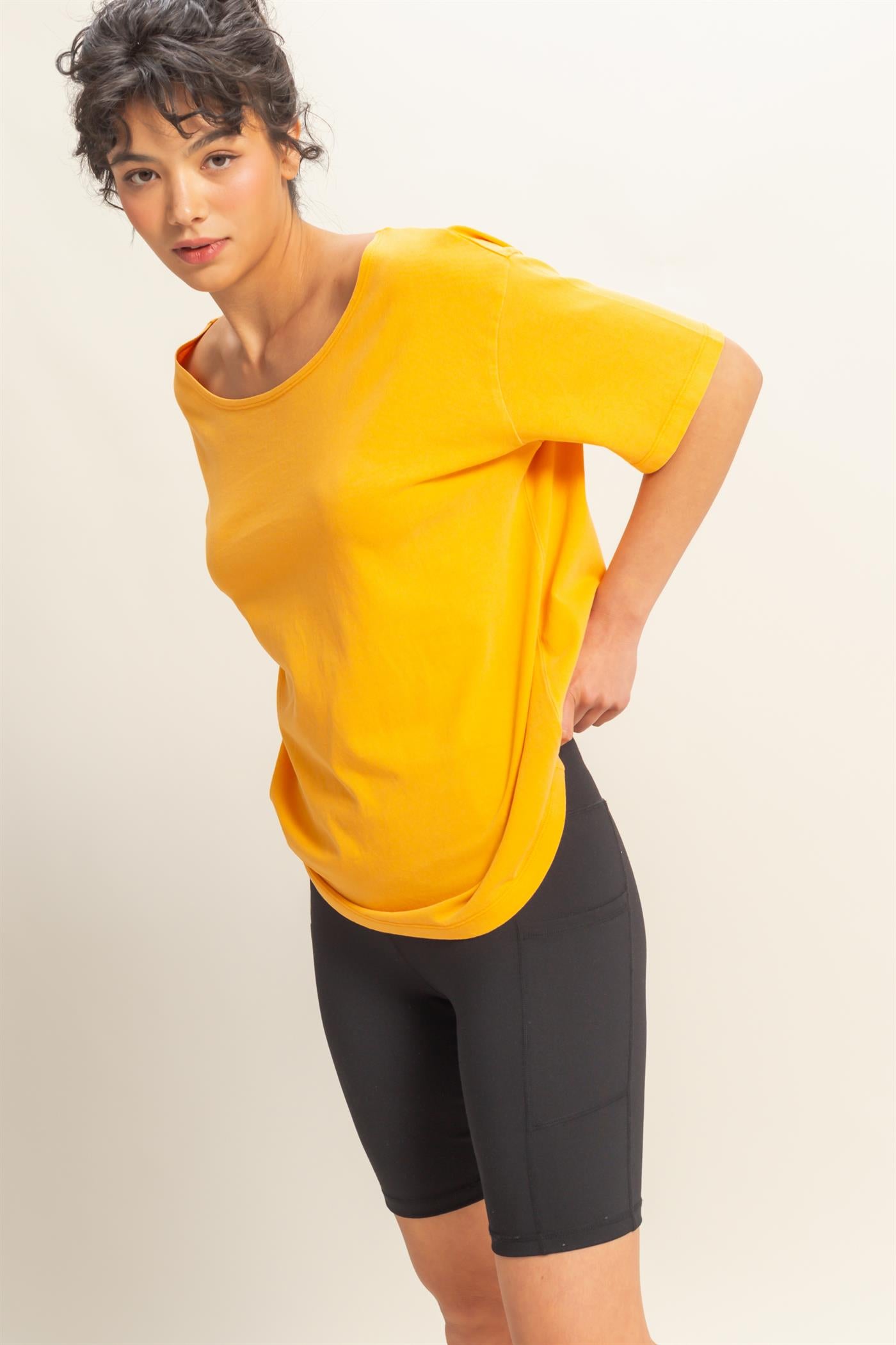 Wholesale Boat Neck Short Sleeve Basic Tee Clothing Tops DZ25E242 ORANGE DOUBLE ZERO