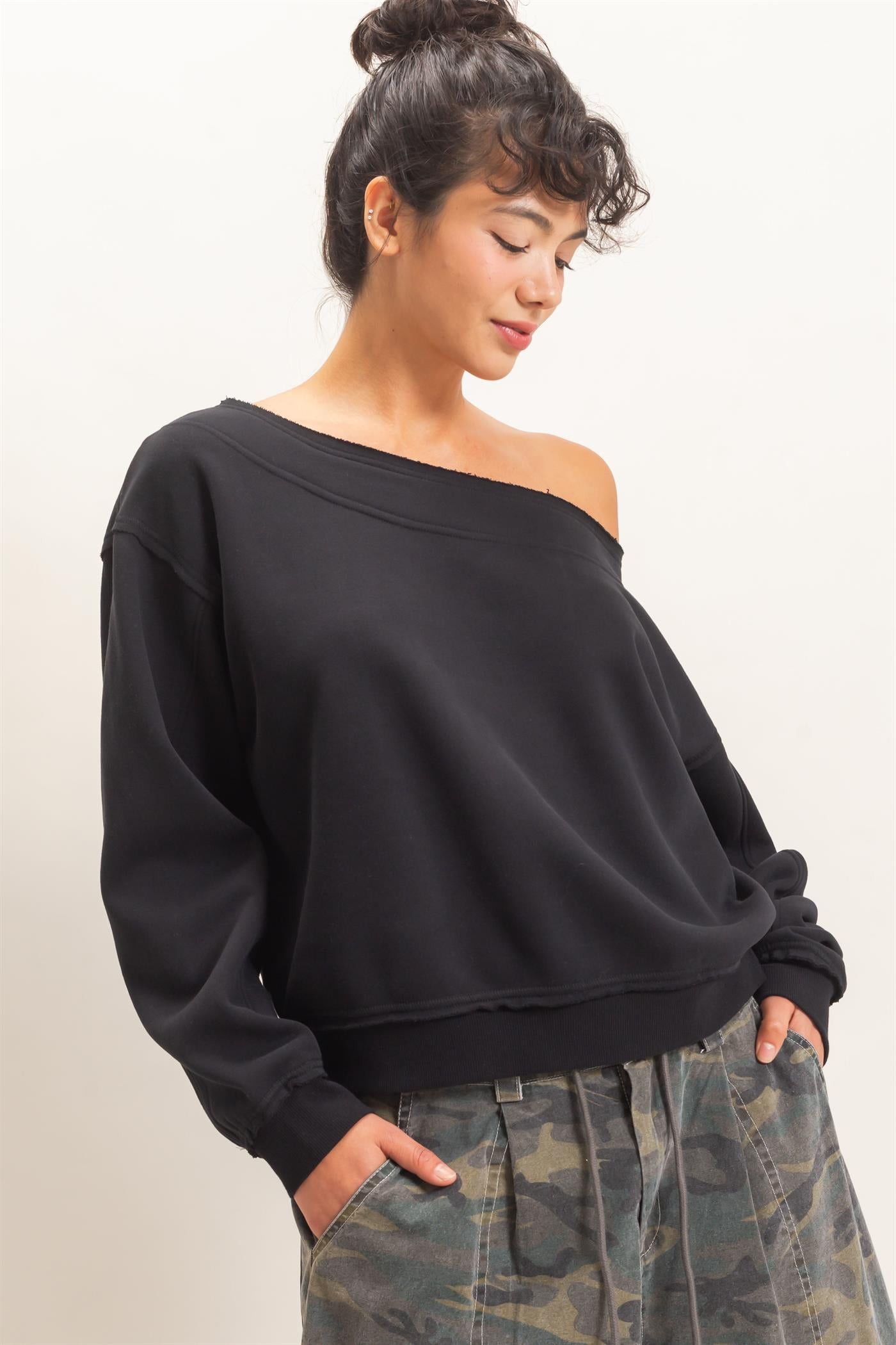 Wholesale Off Shoulder Sweatshirt Sweatshirts DZ26C880 BLACK DOUBLE ZERO