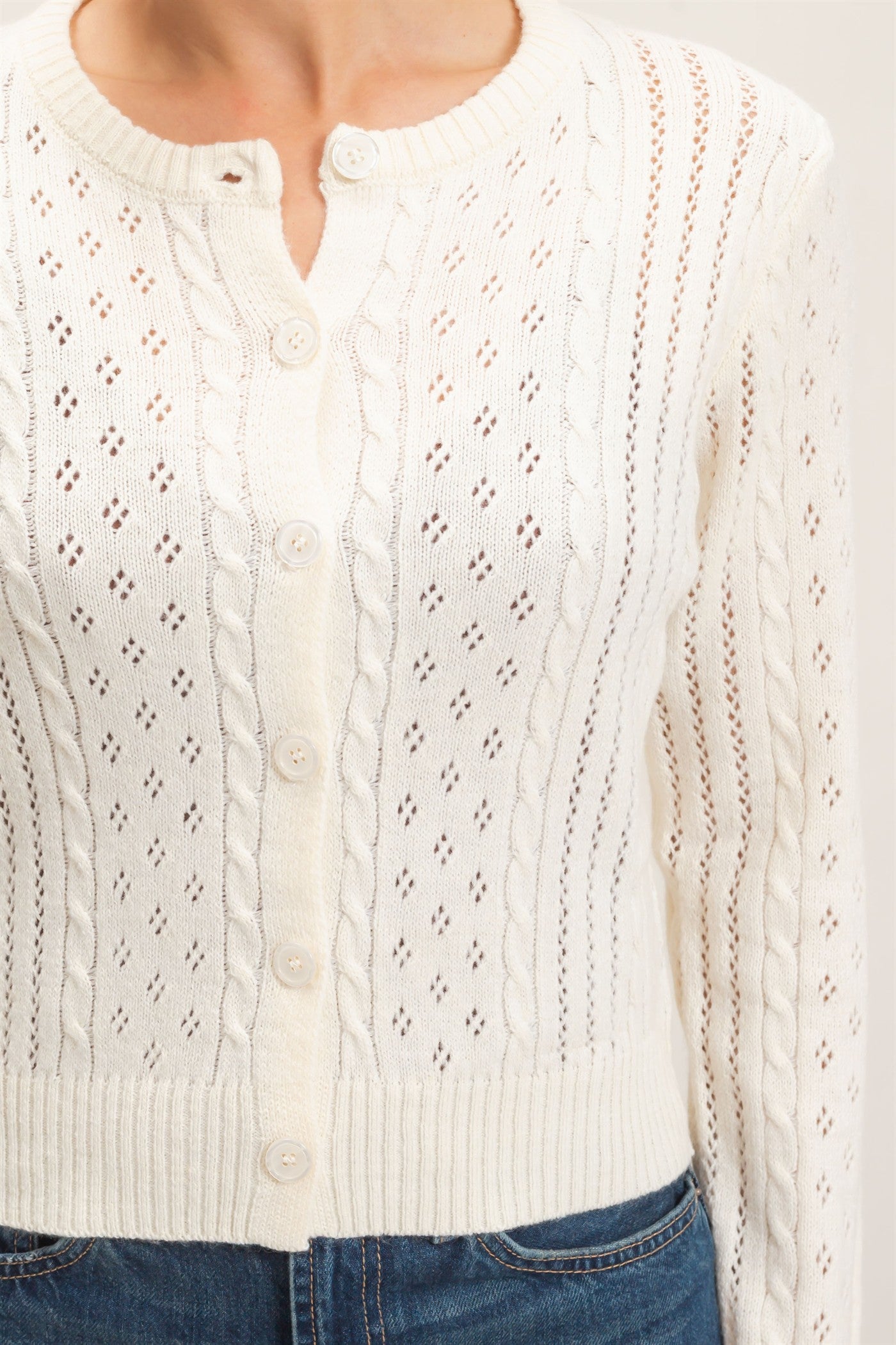 Wholesale Cable Knit Cardigan Cardigans HF26E150 WARM CREAM HYFVE