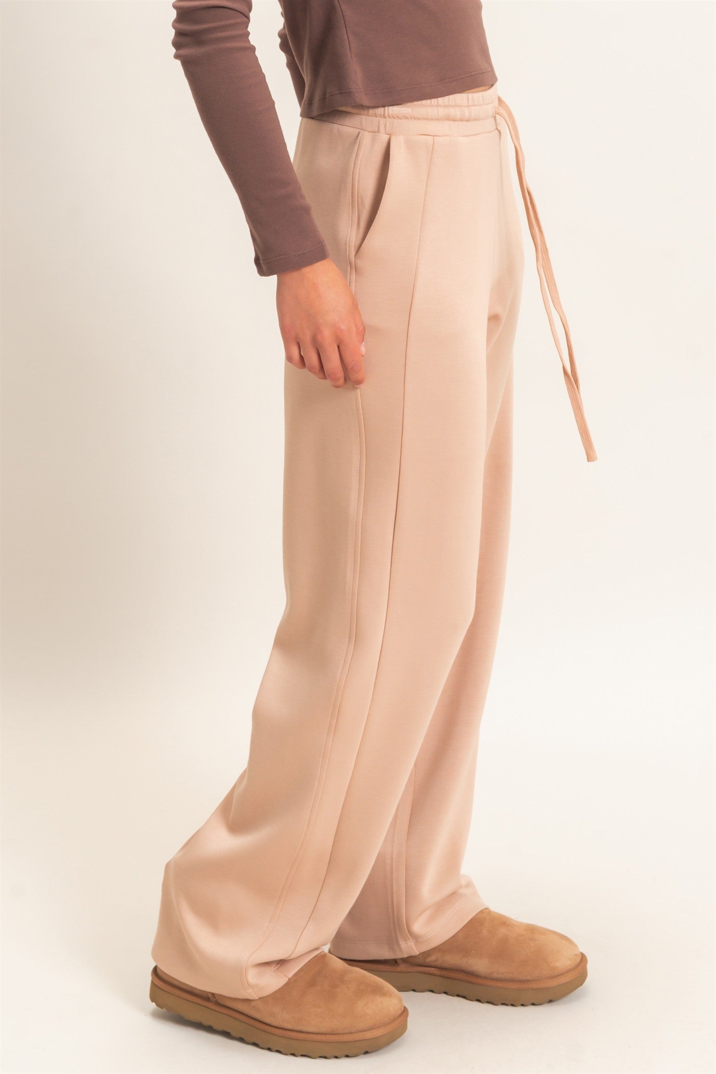 Wholesale Elastic Waist Straight Leg Pants Pants DZ26C969 DARK TAUPE DOUBLE ZERO