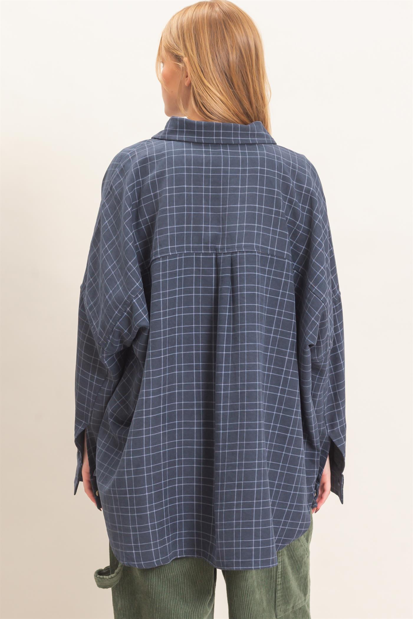 Wholesale Plaid Button-Up Shirt Shirts HF26E734 NAVY HYFVE