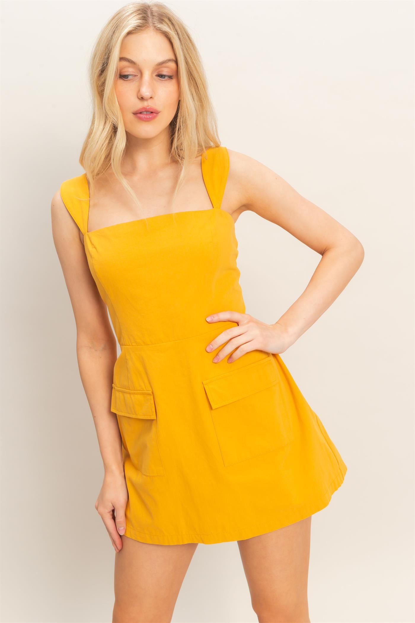 Wholesale Square Neck Mini Dress Dresses HF26C150 MUSTARD HYFVE