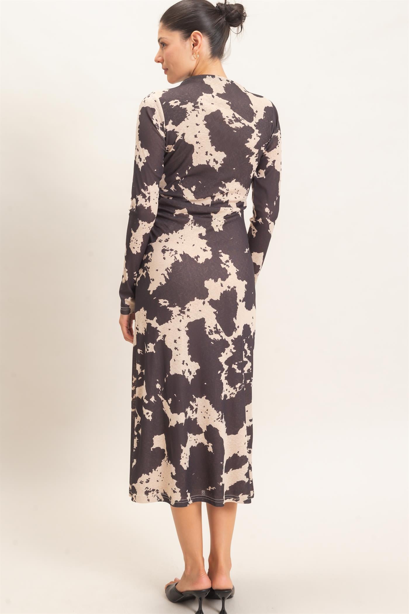 Wholesale Cow Print Knit Midi Dress Dresses HF26E780 BLACK HYFVE
