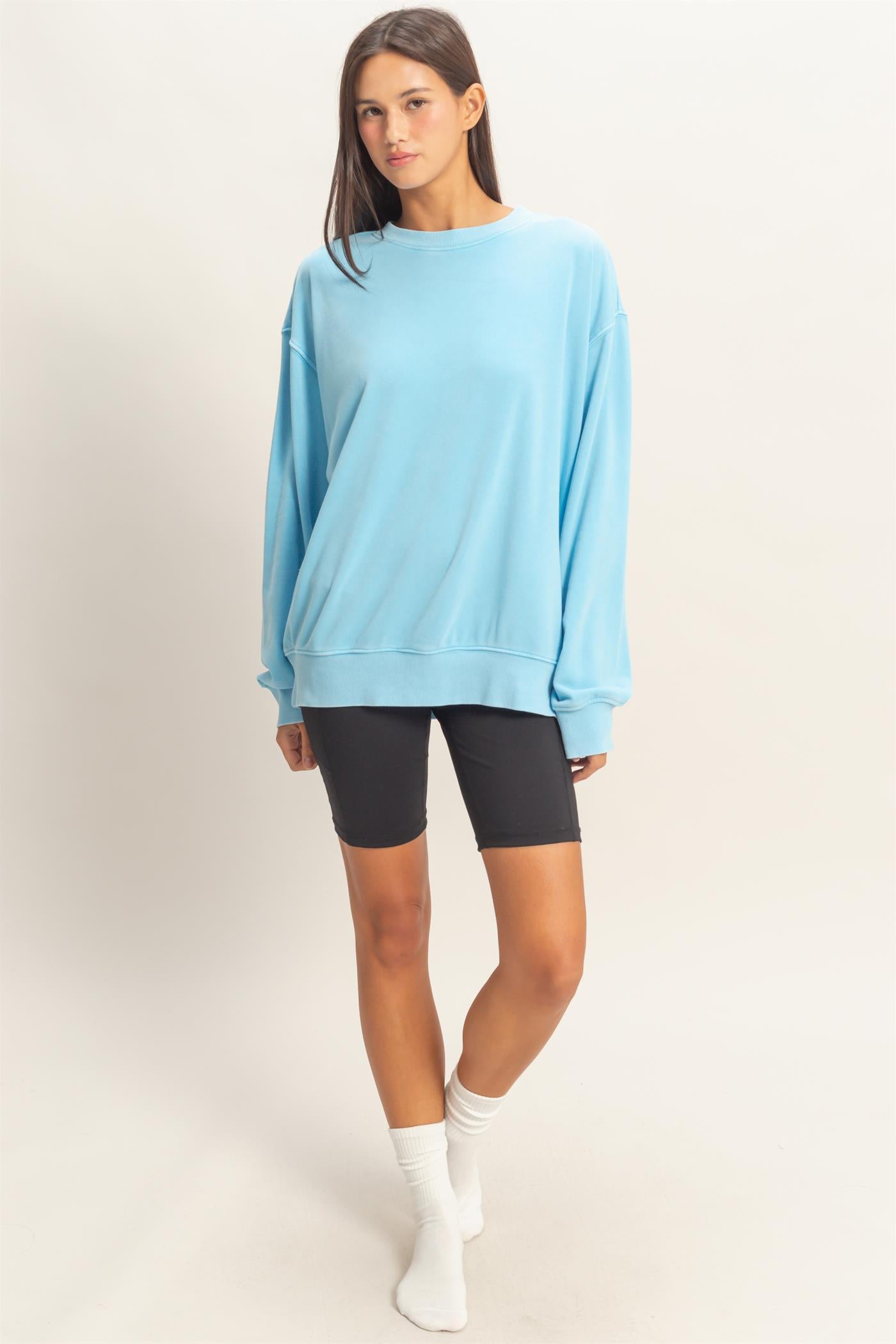 Wholesale Mineral Washed Crew Neck Sweatshirt Sweatshirts DZ26A262 BLUE DOUBLE ZERO