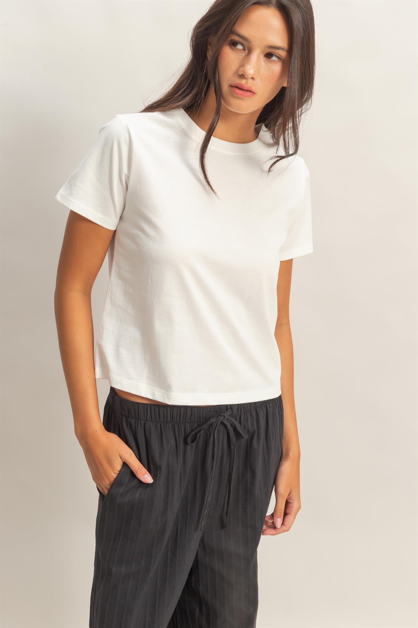 Wholesale Crew Neck Cotton T-Shirt Clothing Tops DZ26C412 OFF WHITE DOUBLE ZERO