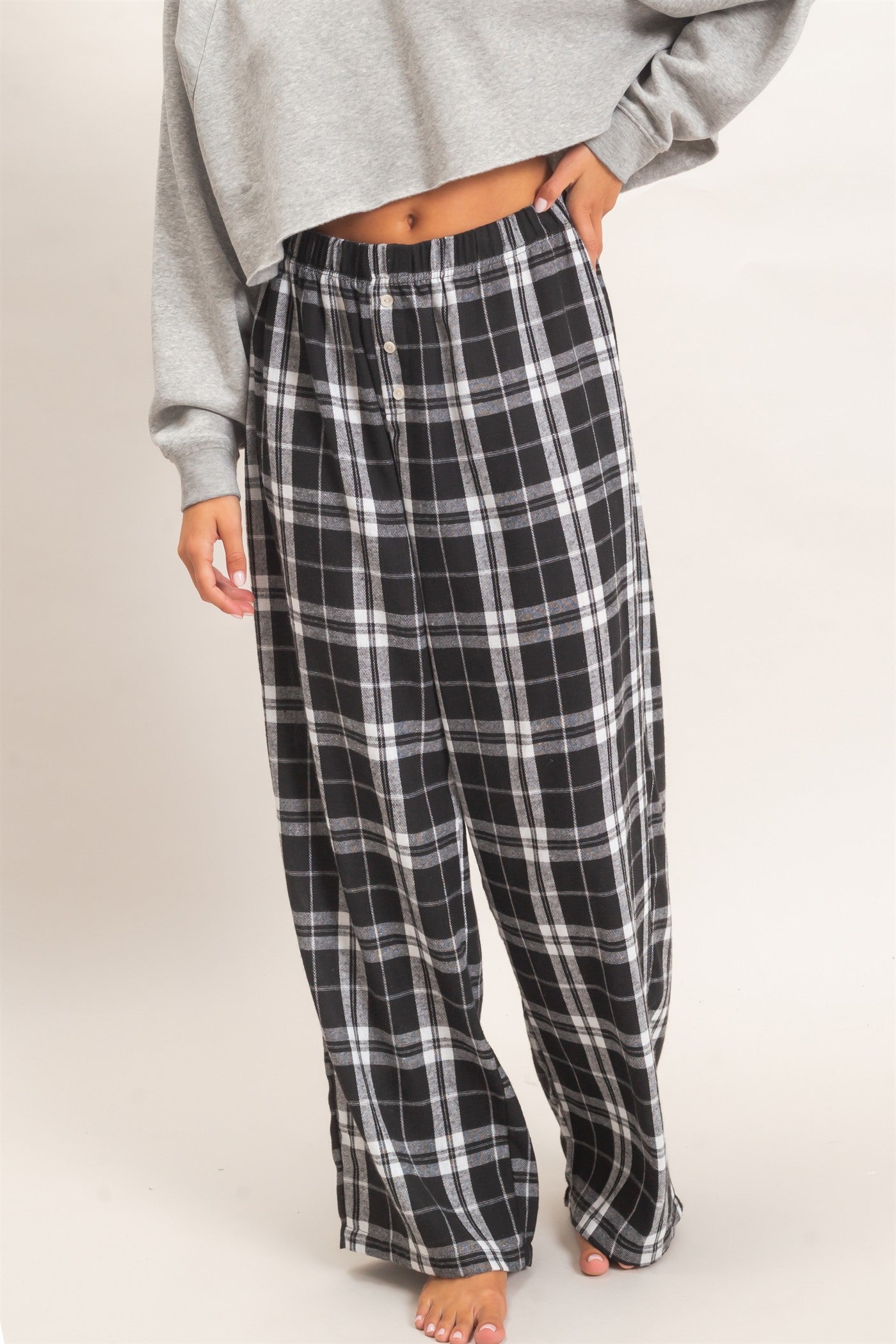 Wholesale Plaid Wide-Leg Pants Pants DZ26F271 BLACK DOUBLE ZERO