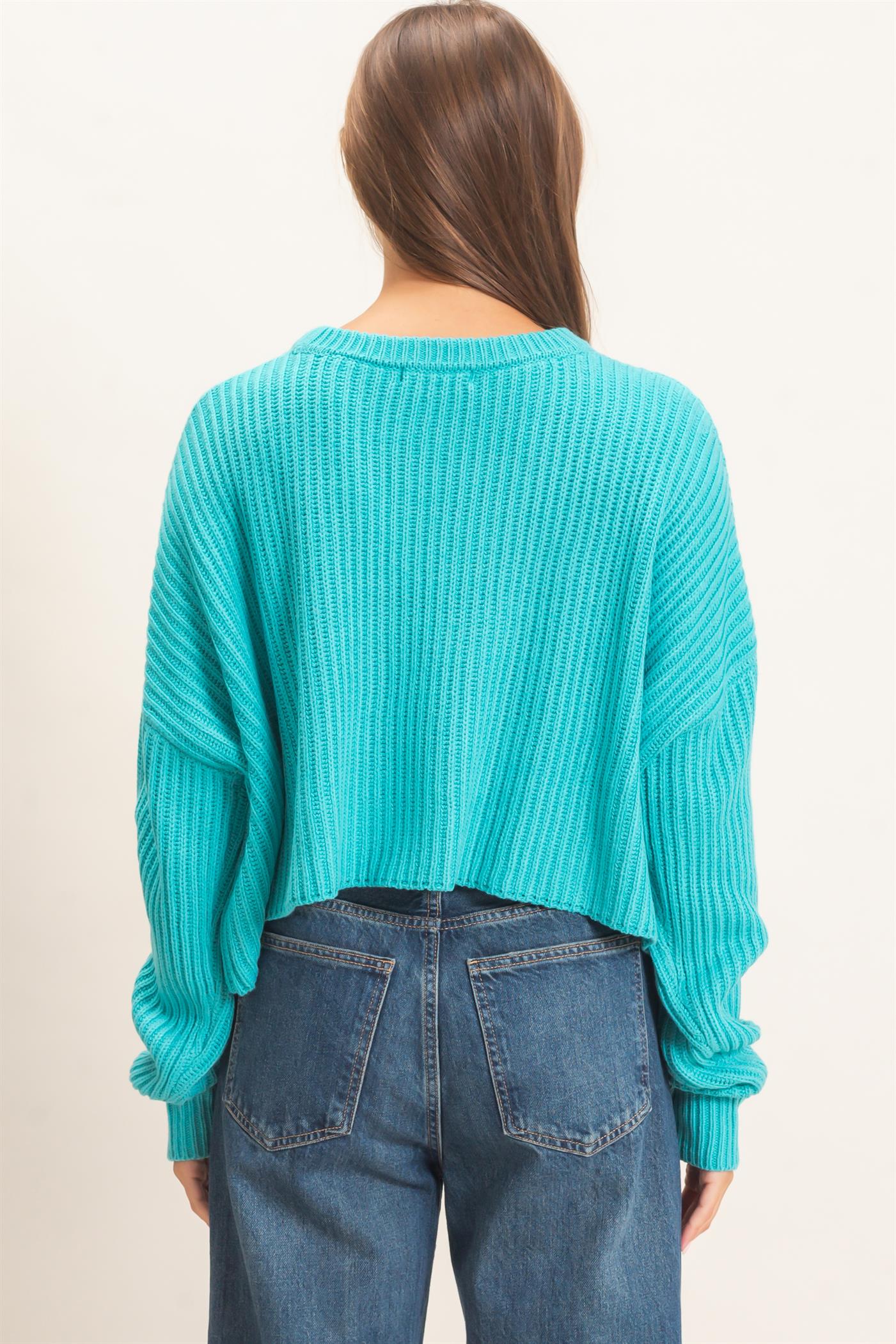 Wholesale Oversized Cropped Sweater Sweaters DZ26E252 TURQUOISE DOUBLE ZERO