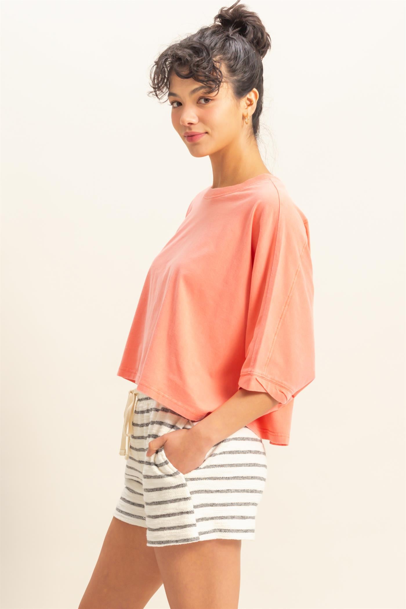 Wholesale Flowy Bat Wing Sleeves Knit Top Clothing Tops DZ25A797 CORAL DOUBLE ZERO