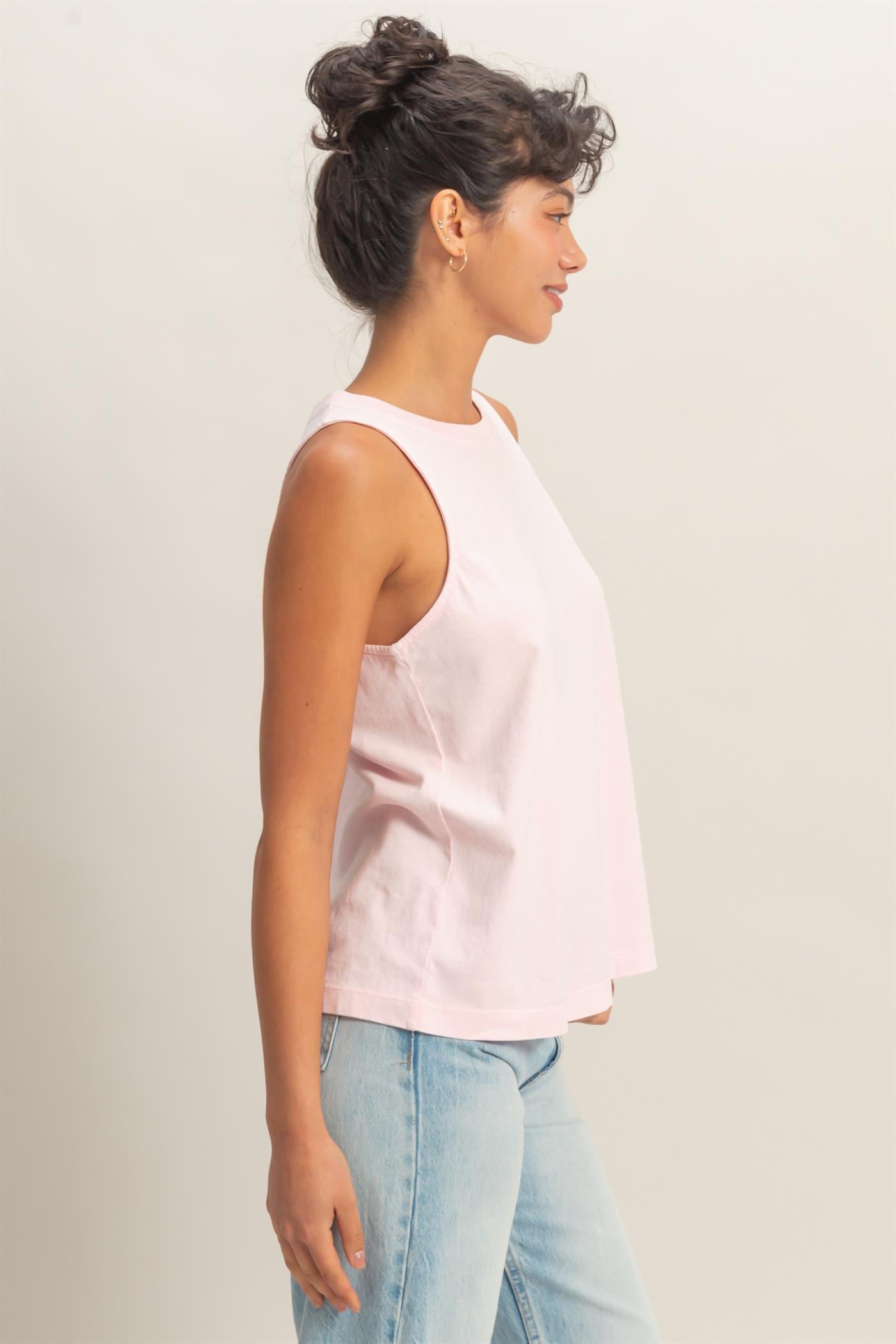 Wholesale Mineral Washed Sleeveless Top Clothing Tops DZ26A739 SOFT PINK DOUBLE ZERO