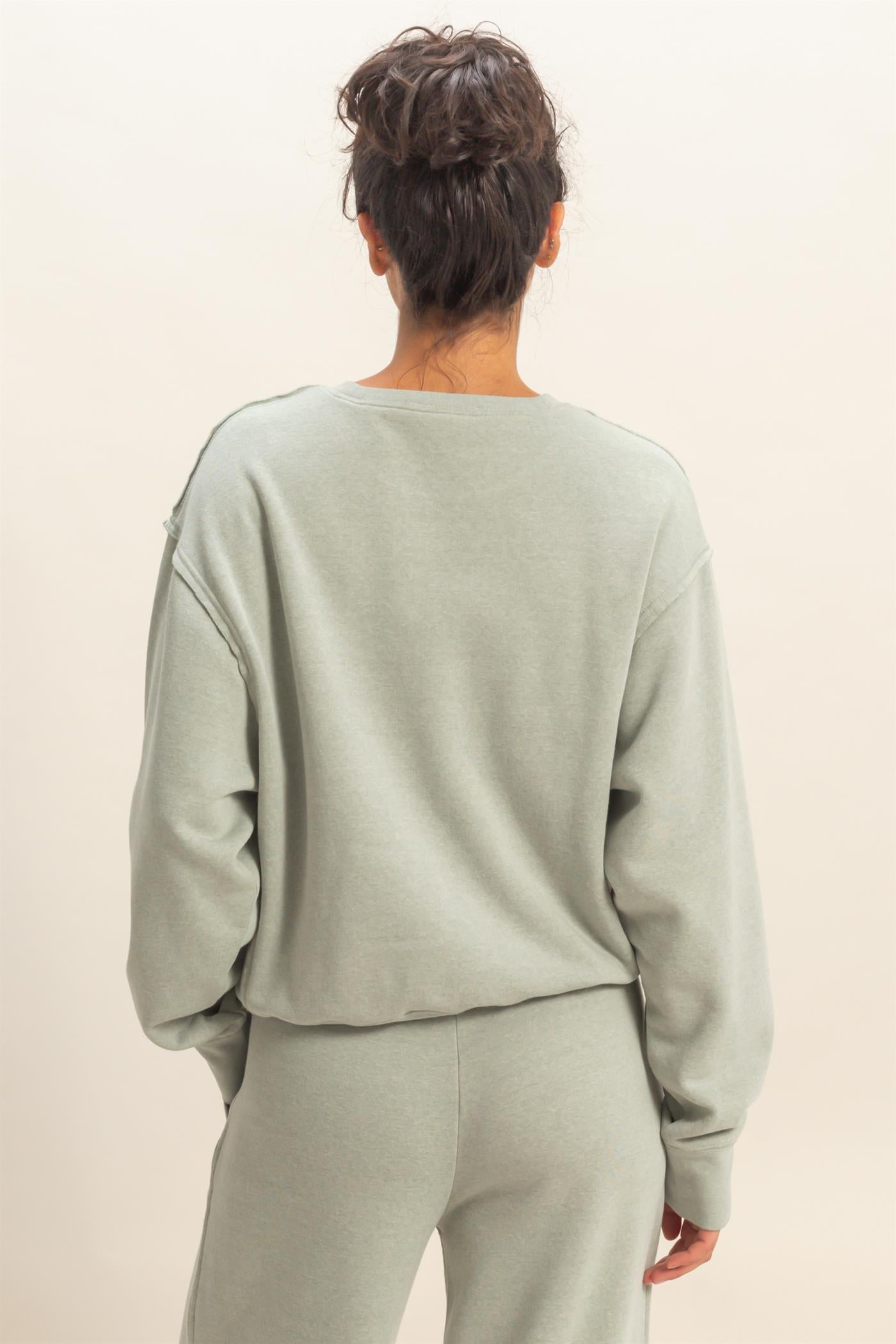Wholesale Raw Edge Detail Burnout Sweatshirt Sweatshirts DZ26A048 SAGE GREEN DOUBLE ZERO