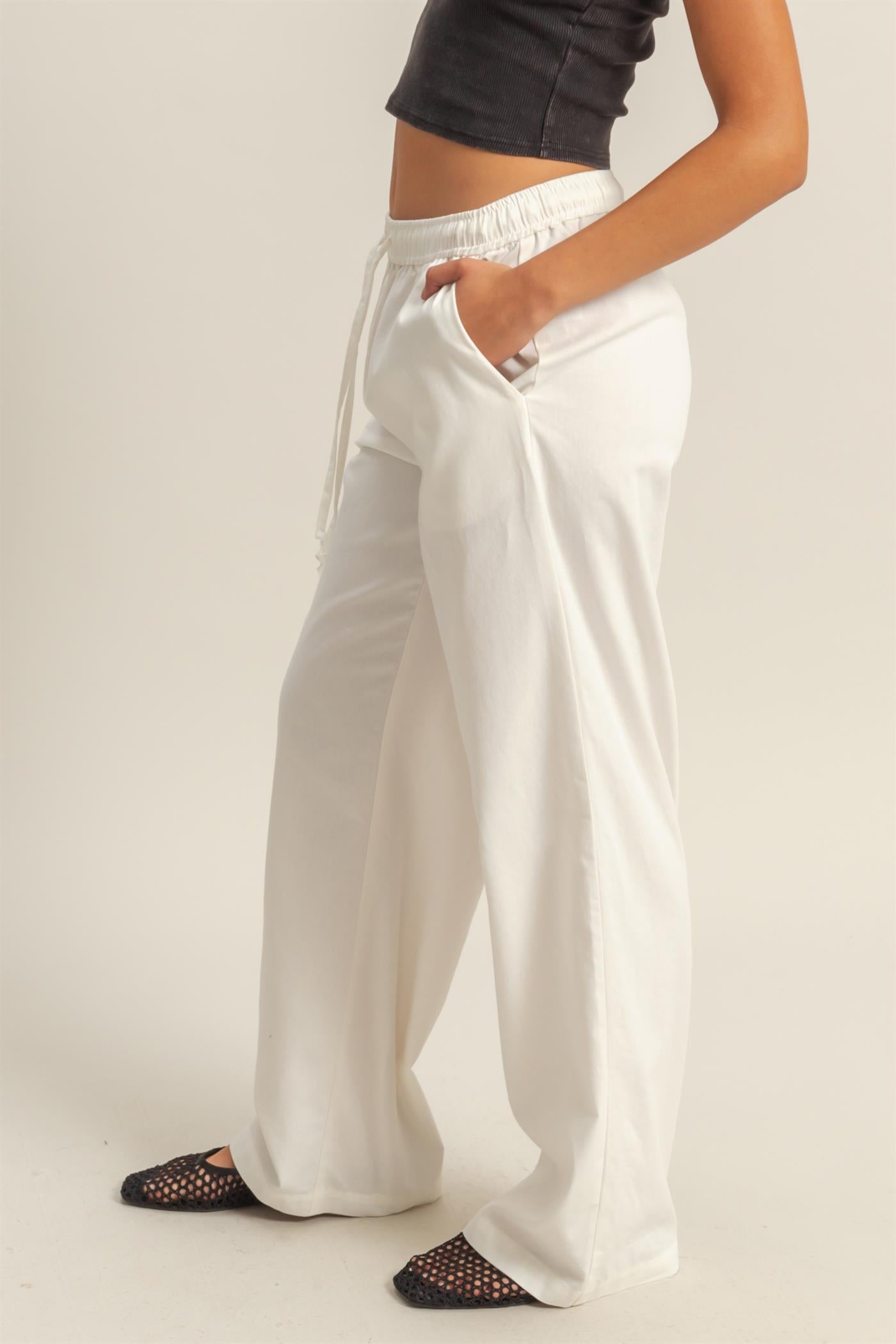 Wholesale Drawstring Waist Straight Leg Pants Pants DZ24A339 CREAM DOUBLE ZERO