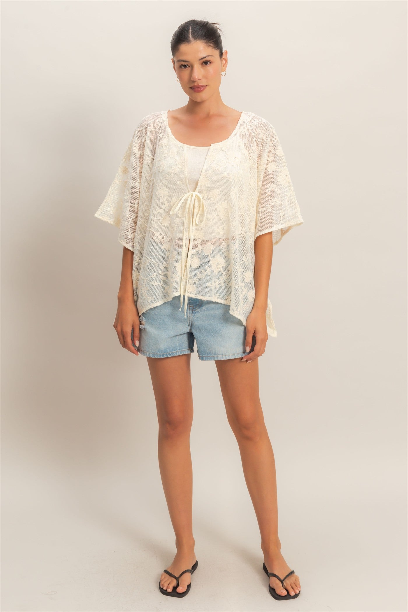 Wholesale Floral Lace Cover-Up Clothing Tops HF26C196 NATURAL HYFVE