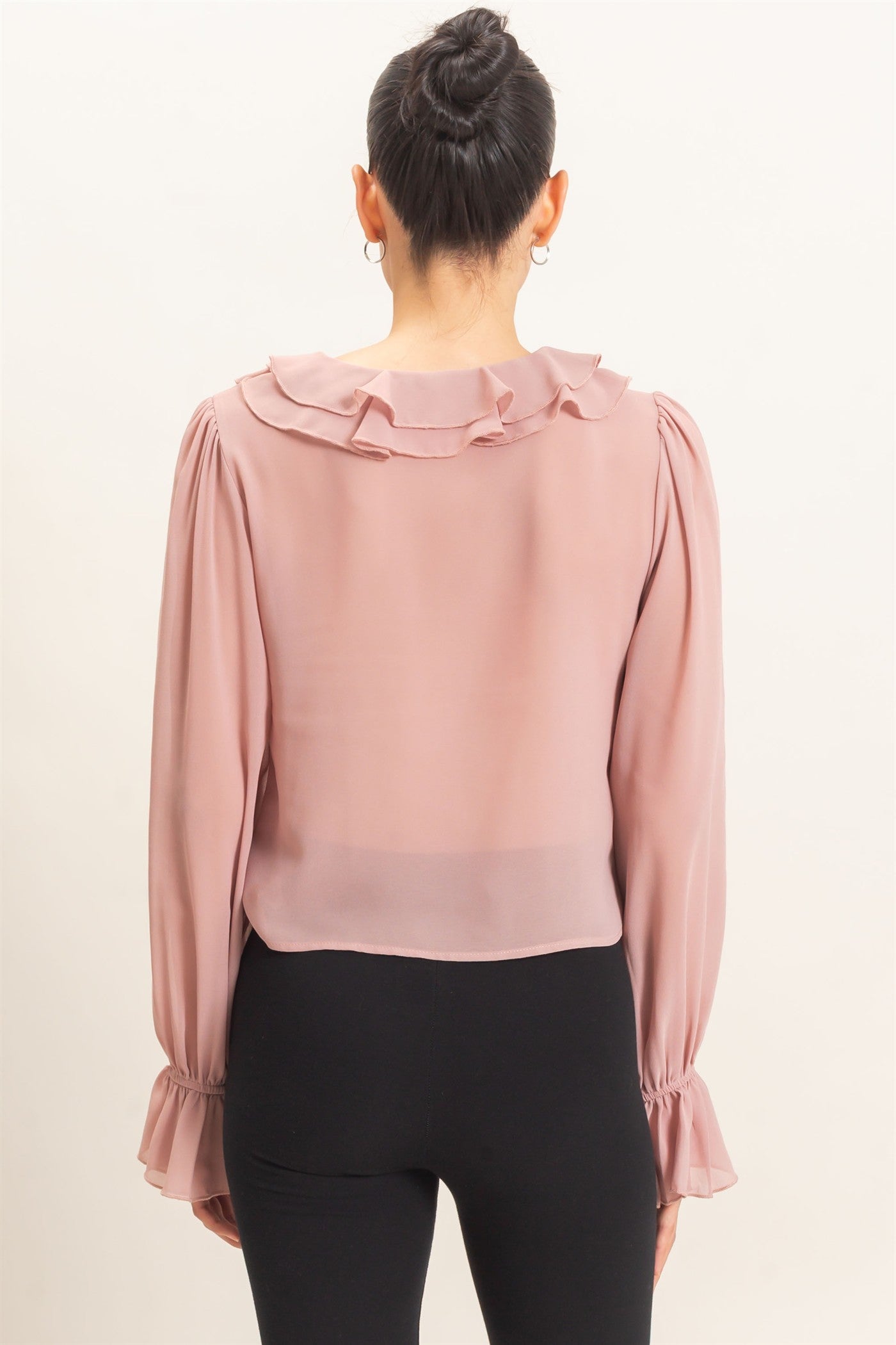 Wholesale Ruffled V-Neck Blouse Blouses HF26F066 MAUVE HYFVE
