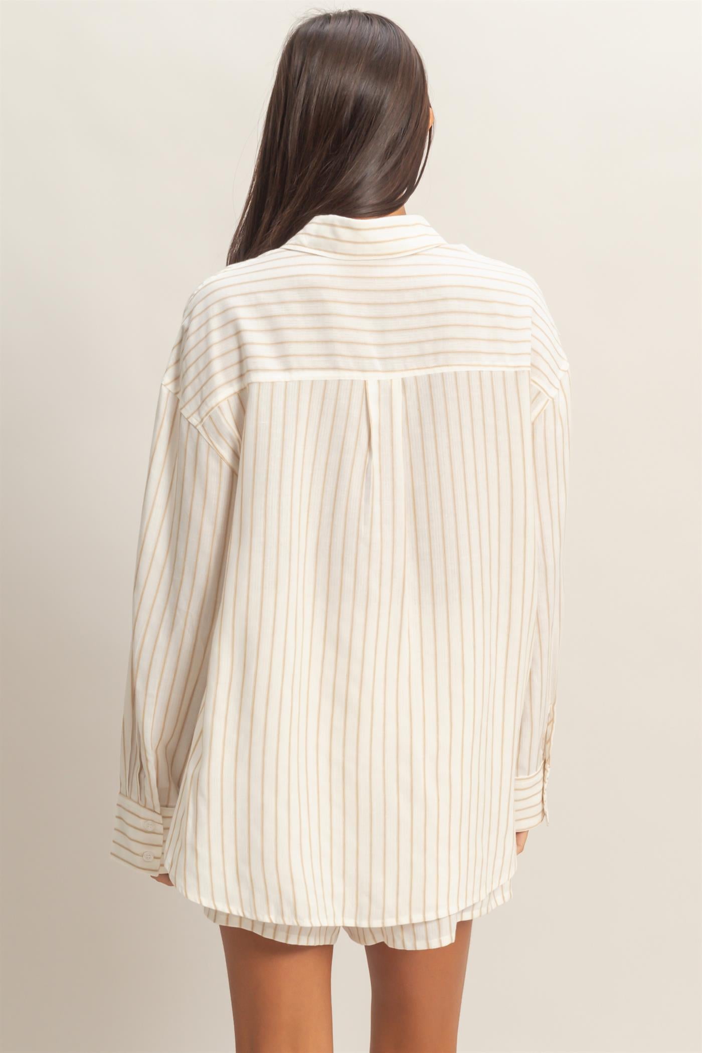 Wholesale Striped Button-Up Shirt Shirts DZ26C413 TAUPE DOUBLE ZERO