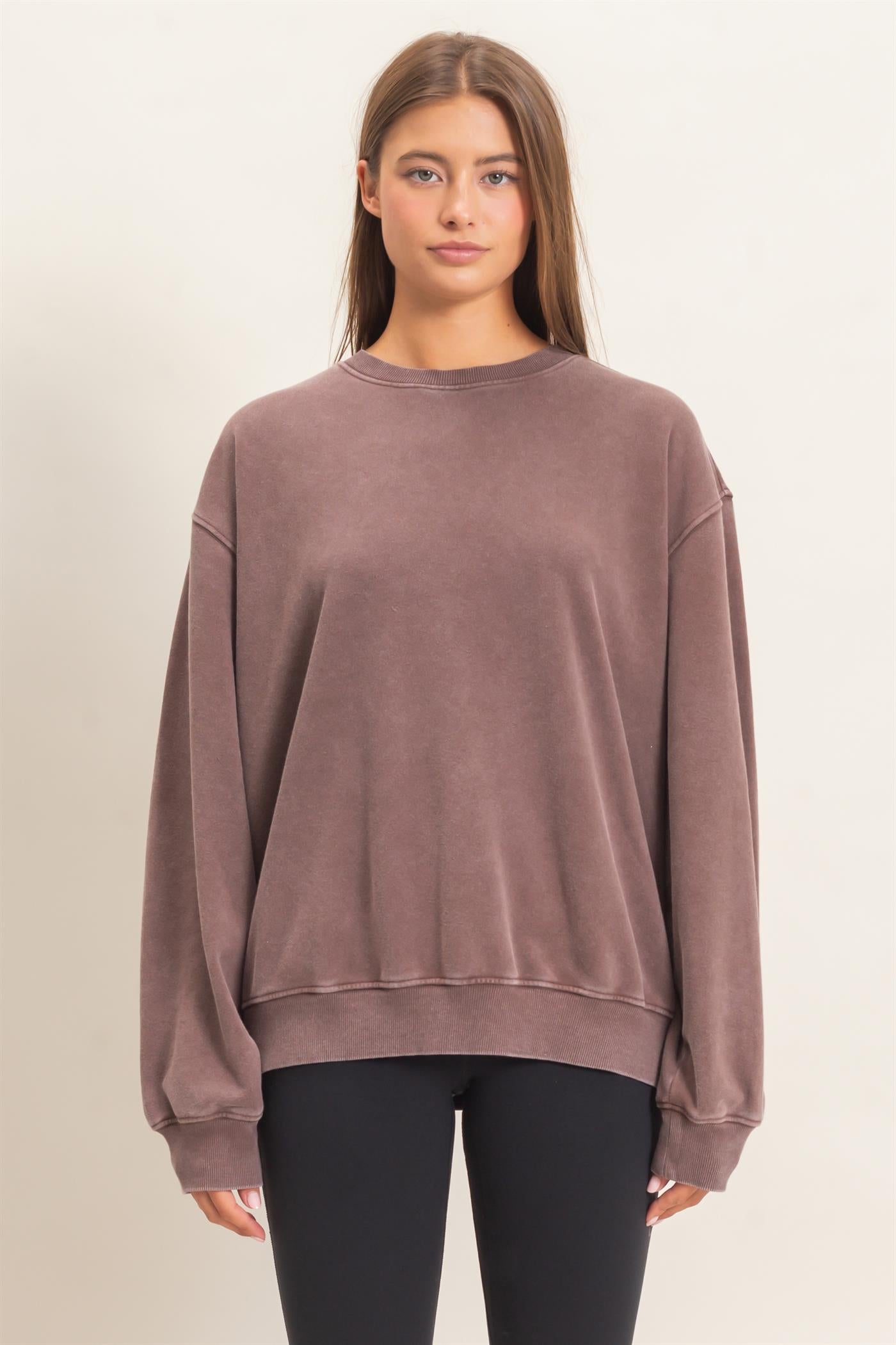 Wholesale Mineral Wash Crew Neck Sweatshirt Sweatshirts DZ26E990 DARK BROWN DOUBLE ZERO