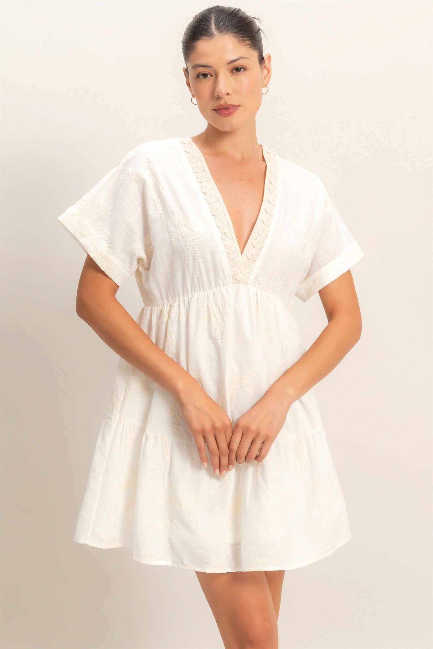 Wholesale Tiered V-Neck Dress Dresses HF26C231 OFF WHITE HYFVE