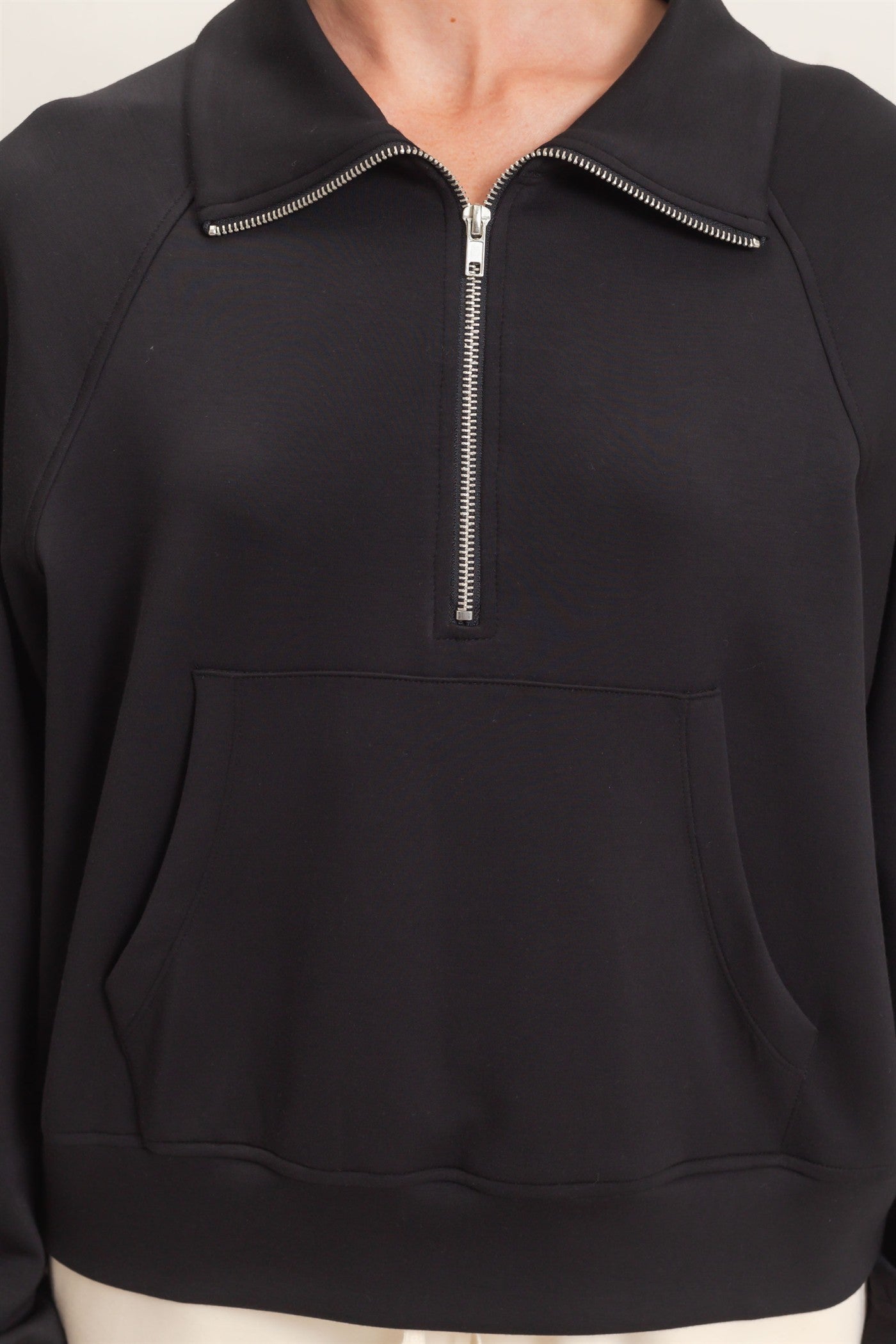 Wholesale Half-Zip Collar Raglan Pullover Sweatshirts DZ26C967 BLACK DOUBLE ZERO