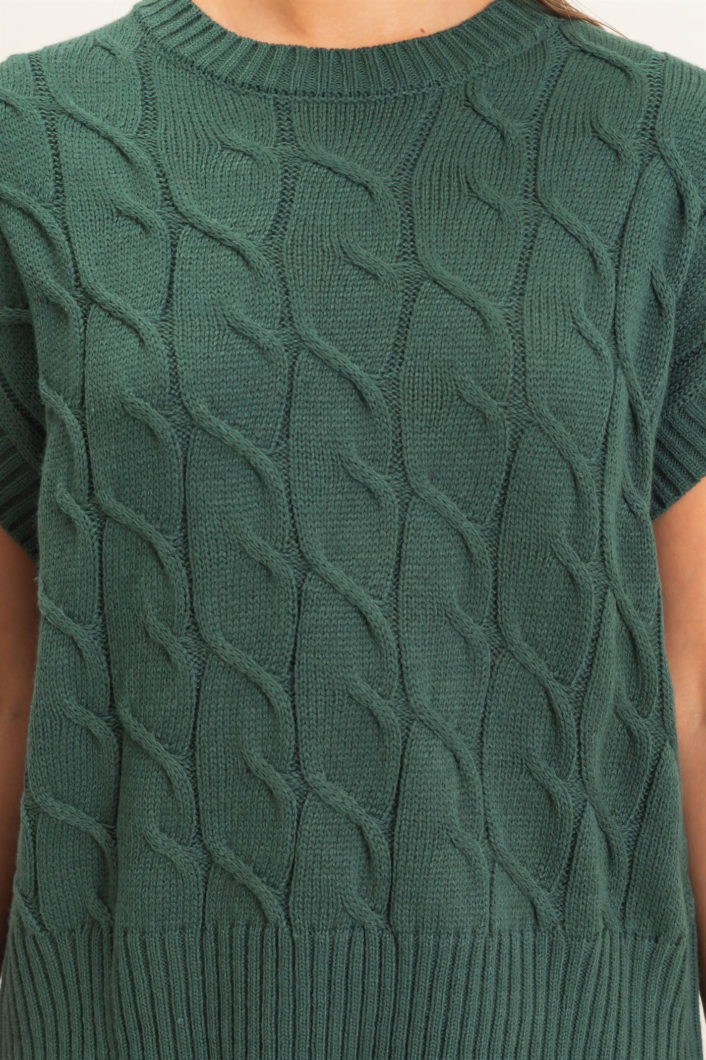 Wholesale Cable Knit Cap Sleeve Sweater Sweaters DZ26C974 DARK GREEN DOUBLE ZERO