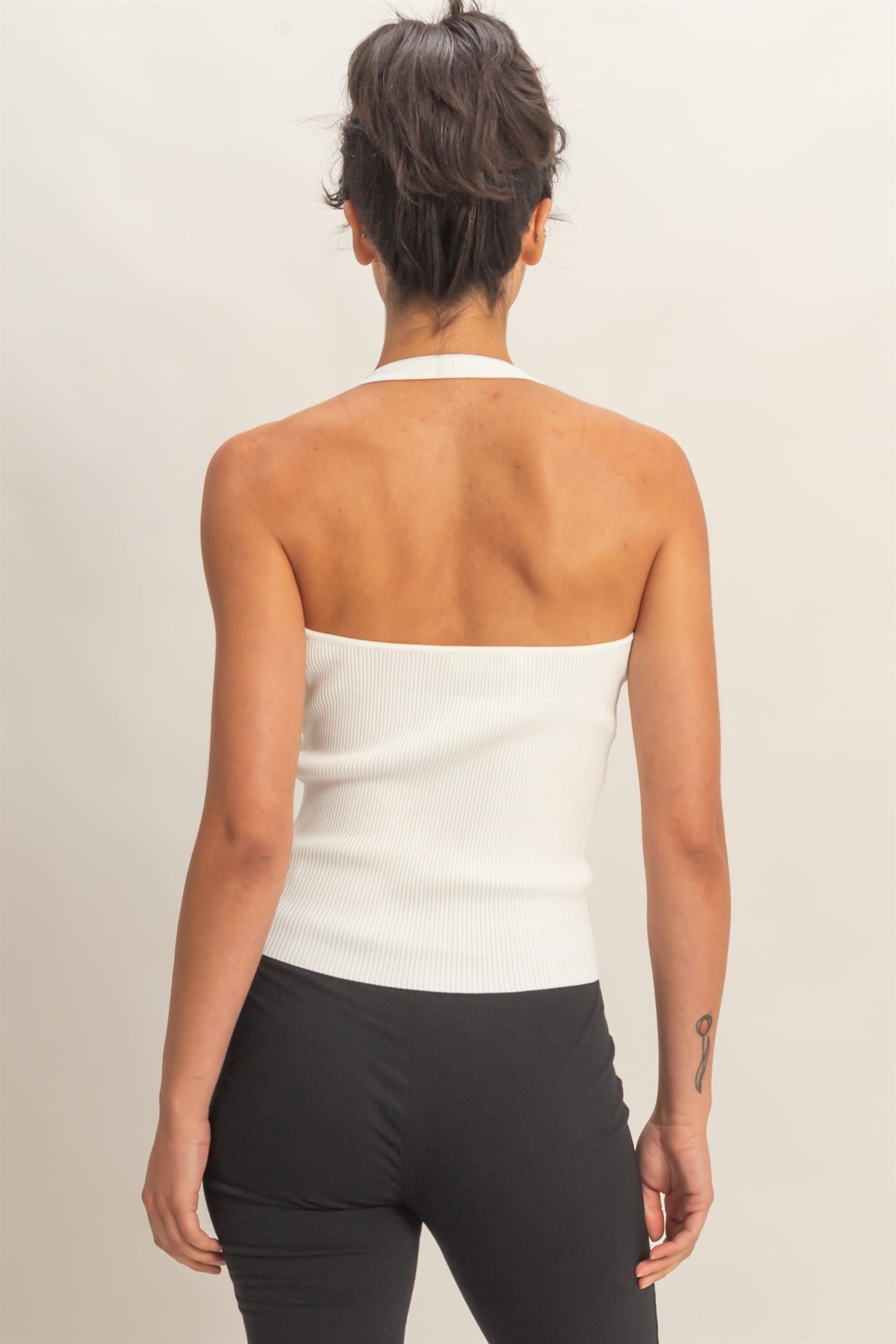 Wholesale Ribbed Halter Neck Top Clothing Tops DZ26C628 OFF WHITE DOUBLE ZERO