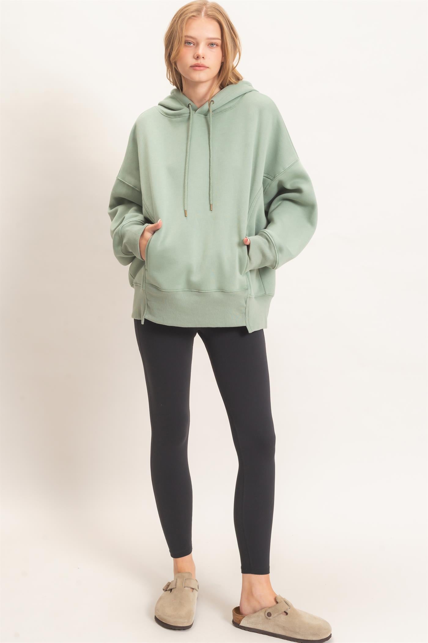 Wholesale Enzyme Wash Drop Shoulder Hoodie Hoodies HF26E235 SAGE HYFVE