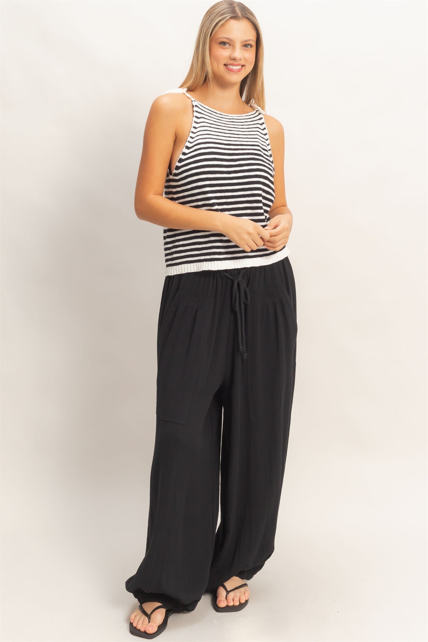 Wholesale Elastic Hem Drawstring Pants Pants HF26A905-D BLACK HYFVE